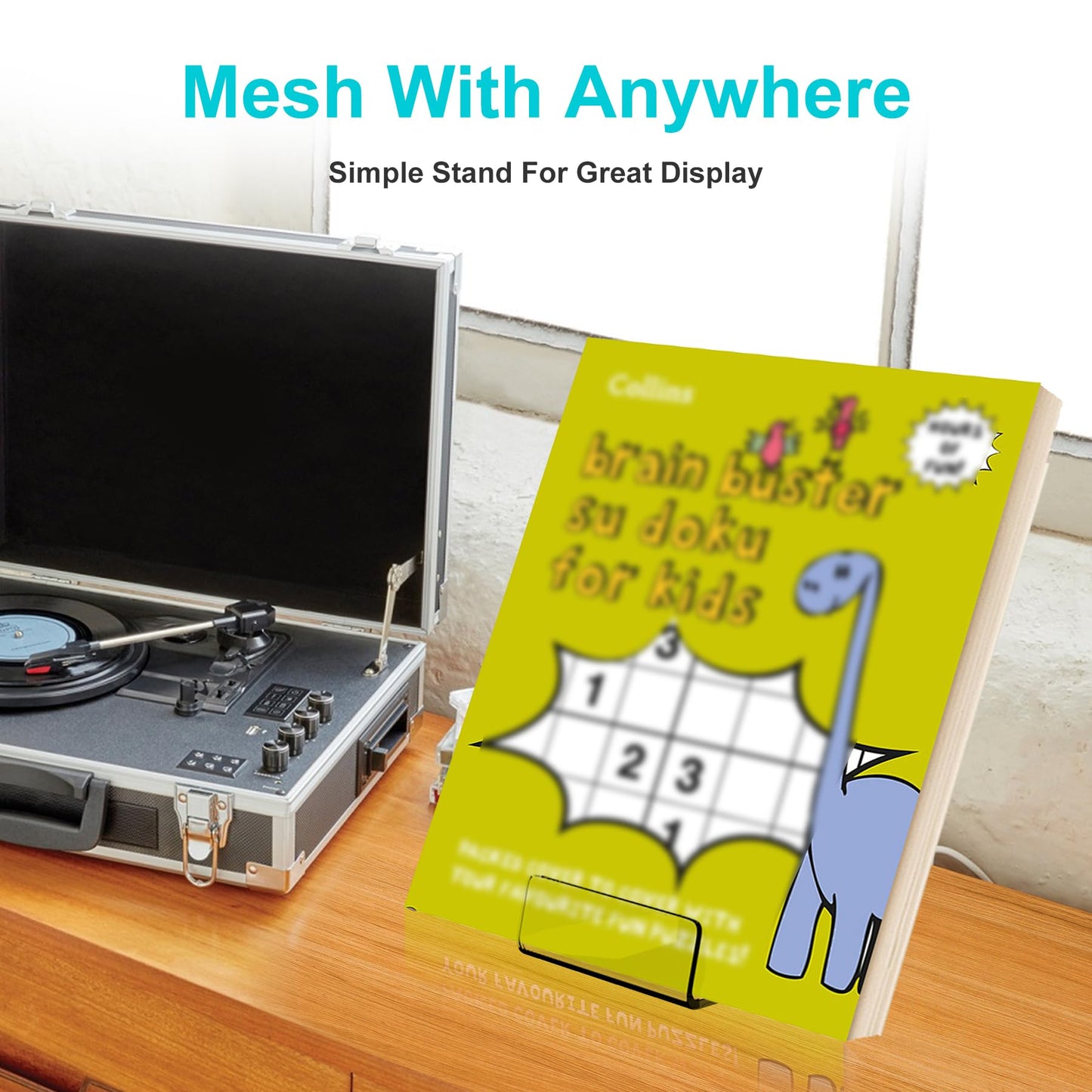 Acylic Upright Display Stand, 6PC 4 Inch Clear Display Holder Easel Base Picture Frame for Home Office School Store to Display Book, Vinyl Record, Album, LP Cover, Artworks, CDs