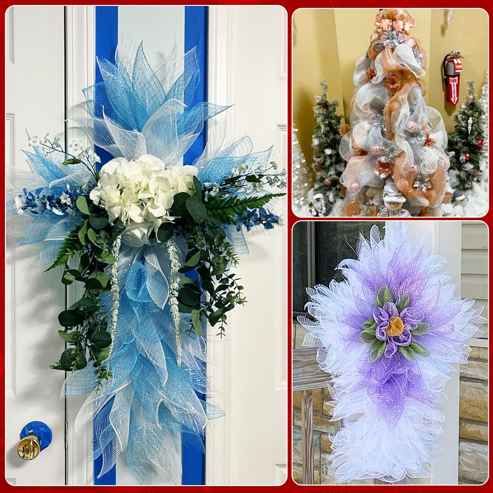 3 Rolls Mesh Ribbon for Wreaths, 6 Inch x 30 Feet Each Roll Red Green White Poly Deco Mesh Rolls, Christmas Ribbon for Wreaths, Swags and Christmas Tree Decoration