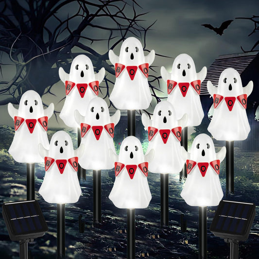 10 Pack Solar Halloween Ghost Pathway Lights, 3D Solar Lights