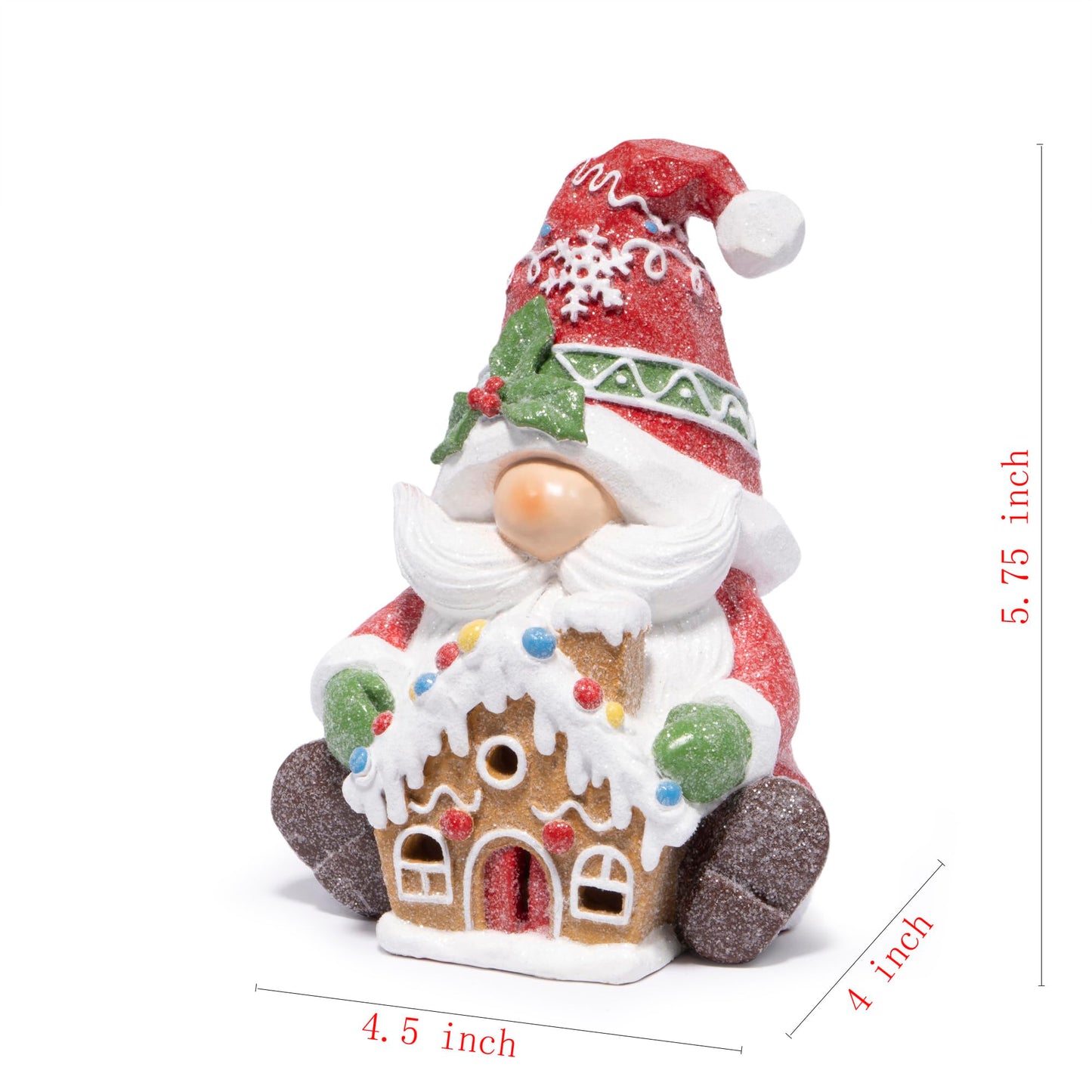 Christmas Gnome Figurine with Gingerbread House | Holiday Elf Decoration with Santa Beard, Snowflake Hat – Christmas Tabletop Ornament for Home, Fireplace Mantel & Holiday Decor