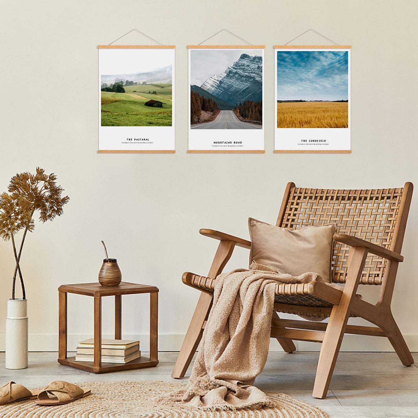 3 Pack Magnetic Poster Hanger Frame, 12x16 12x18 12x24 Teak Wood Magnet Poster Frame for Posters, Prints, Photos, Pictures, Maps, Scrolls, and Canvas Artwork