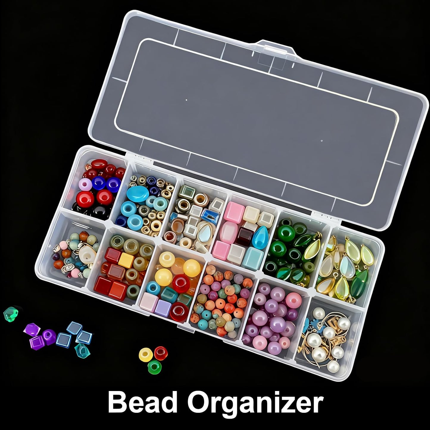 DUOFIRE Clear Plastic Bead Organizer Container Storage Box Adjustable Dividers Removable Grid Compartment for Jewelry Beads Earring Container Tool Fishing Hook Small Accessories(12 Grids)