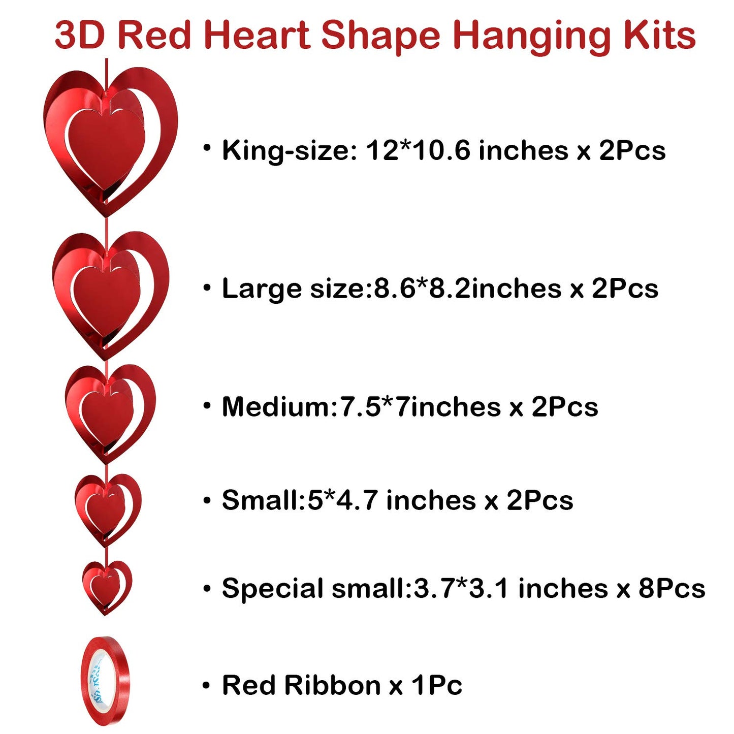 32 Pieces 32 pcs Valentine's Day Heart Hanging Foil Decorations Red 3D Swirl Hearts Garland Ornaments with Ribbon for Valentine Wedding Party Favors Anniversary Tree Party (Classic Heart)