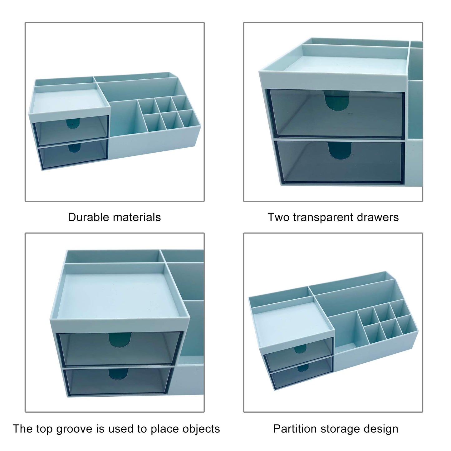 Marknor Vanity Makeup Organizer, Cosmetic Storage Organizer/Box, Mini Desk Storage for Office Supplies, Bathroom Counter or Dresser, Blue