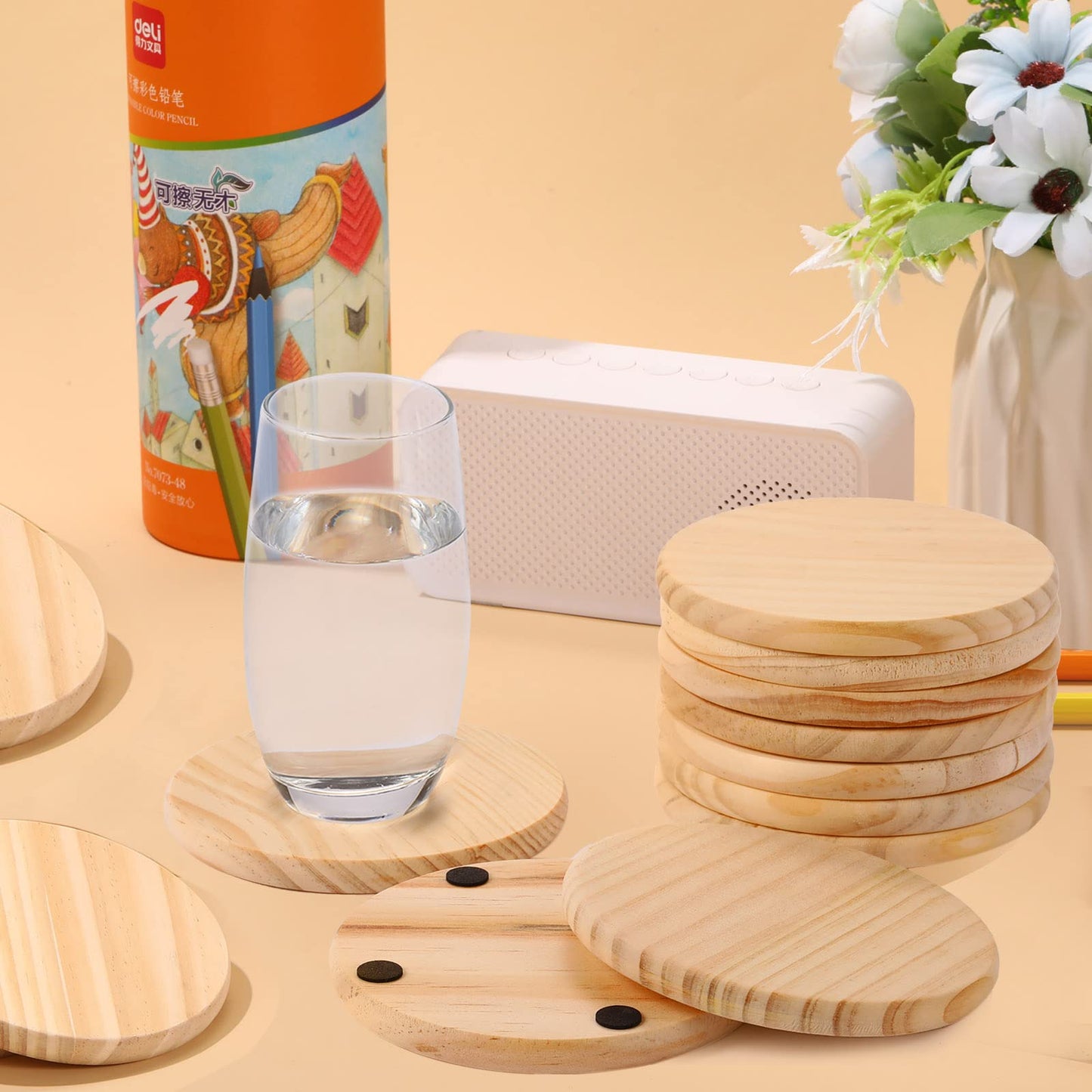 12 Pieces Unfinished Wood Coasters, GOH DODD 4 Inch Round Blank Wooden Coasters Crafts Coasters for DIY Architectural Models Drawing Painting Wood Engraving Wood Burning Laser Scroll Sawing
