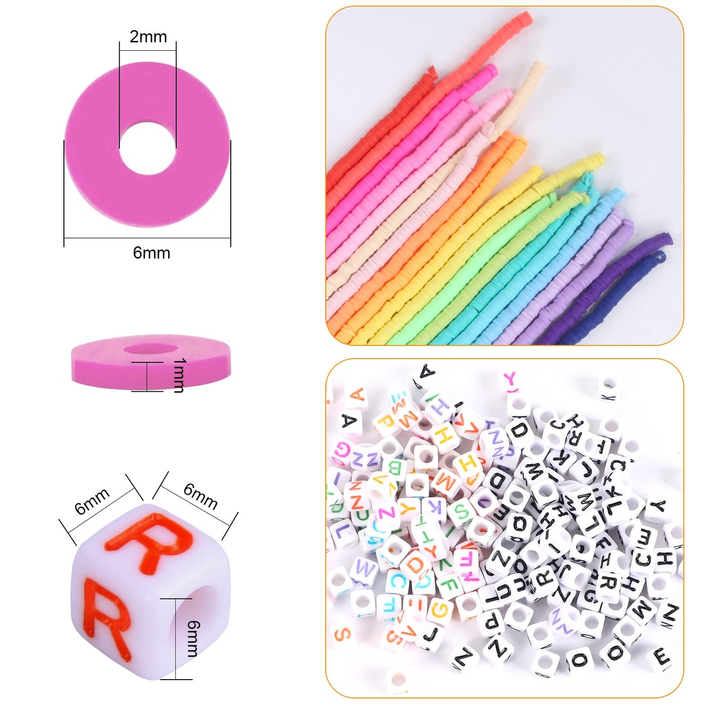 Clay Beads, 6700 Pcs Clay Beads for Bracelets Making Include Alphabet Letter Beads Round Heishi Jewelry Making Beads Flat Beads for Bracelets Making