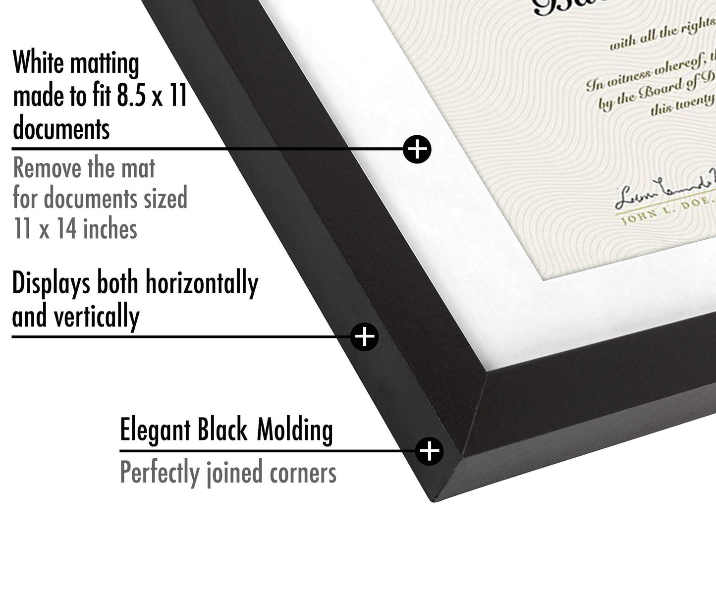 Americanflat 11x14 Diploma Frame with Shatter-Resistant Glass - Set of 2 - Use as 8.5x11 Frame with Mat or Display 11x14 Documents Without Mat - Certificate Frames with Engineered Wood - Black