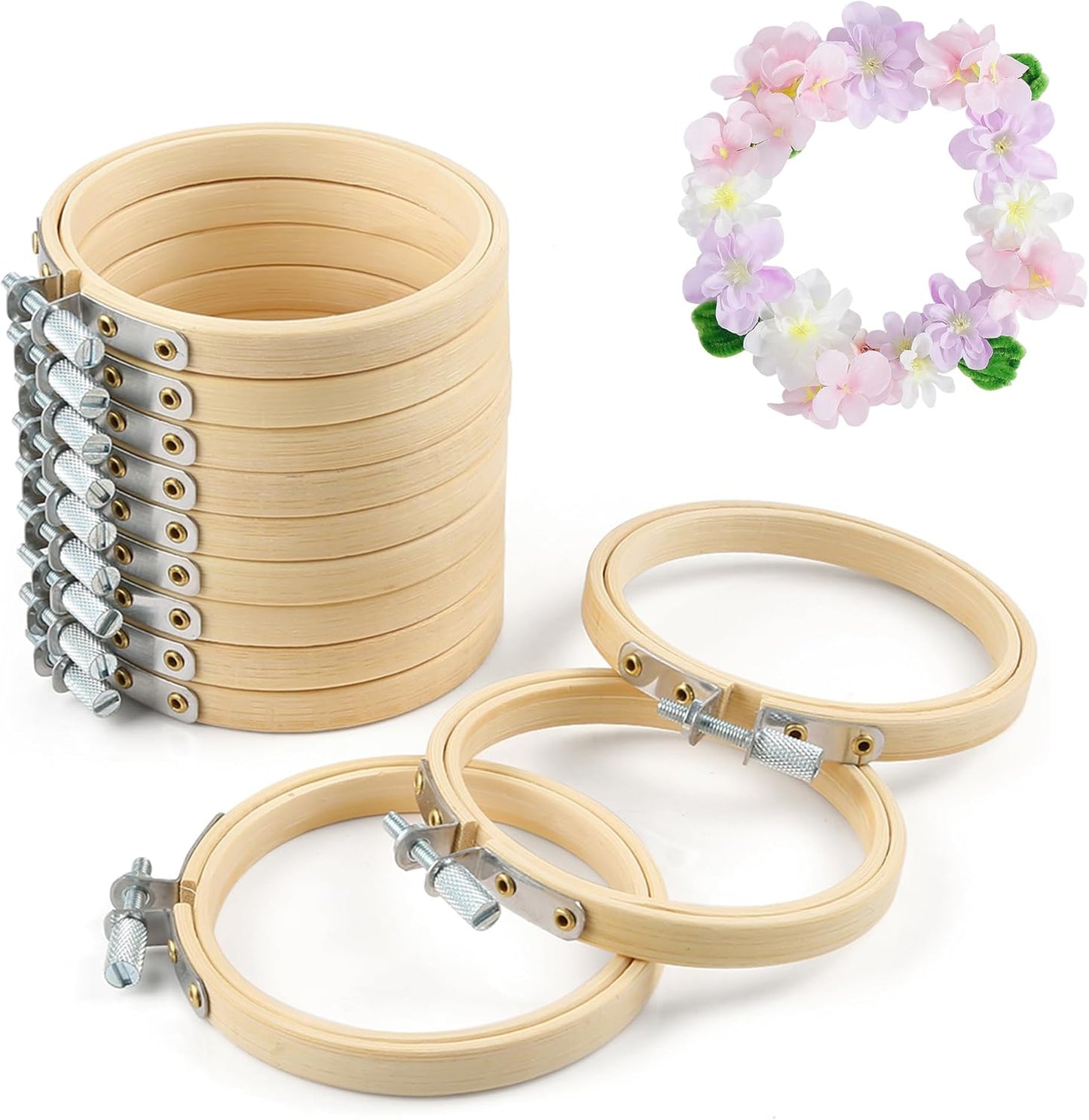 12 Pieces 3 Inch Wooden Round Embroidery Hoops Adjustable Circle Cross Stitch Hoop Ring Bulk for Christmas Home Ornaments, Art Craft Handy Sewing