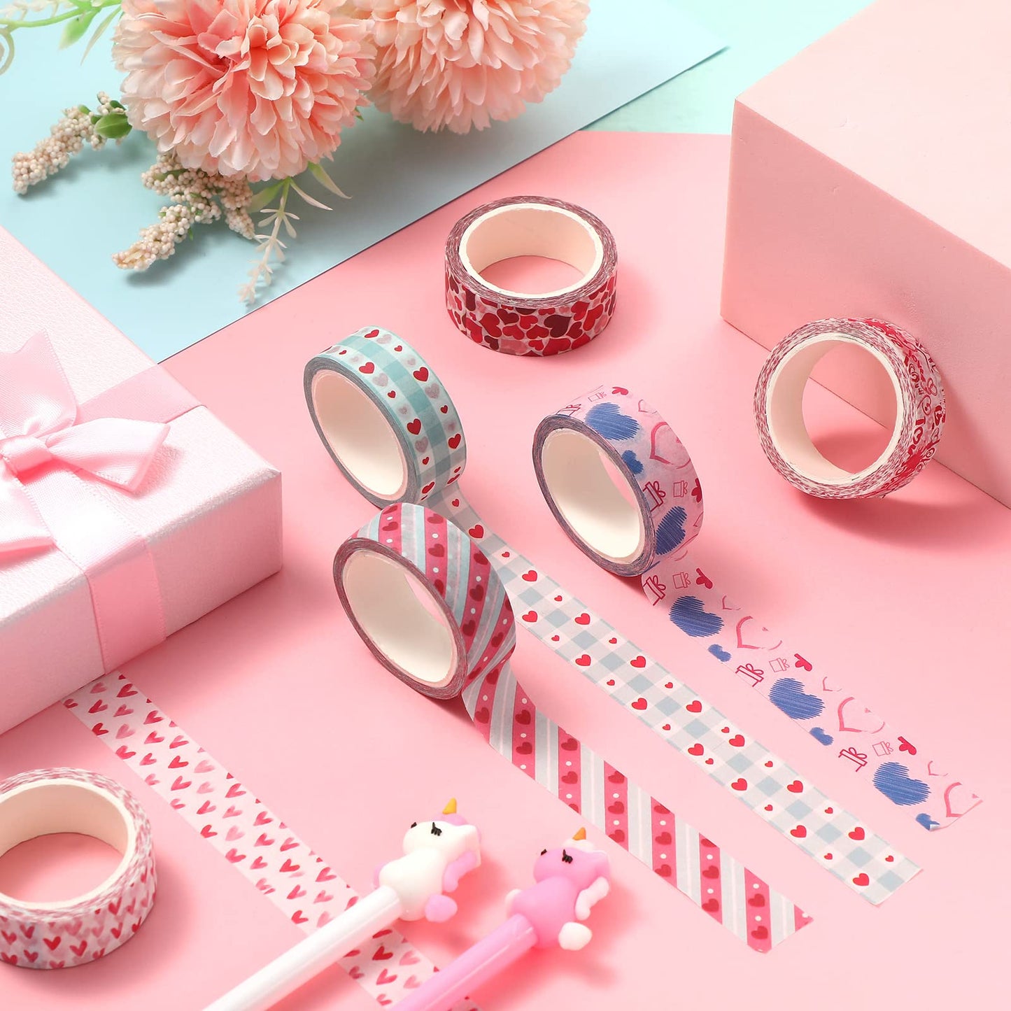 6 Rolls Valentine Day Washi Tapes Valentine Stickers for Sweet Color Cute Stickers for Crafts Love Heart Labels for Wedding(Love Style)