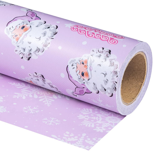 WRAPAHOLIC 30 Inch Jumbo Reversible Christmas Wrapping Paper - 30 Inch x 33 Feet - Purple Santa Claus and Snowflake with Embossed for Christmas, Holiday, Party Celebration