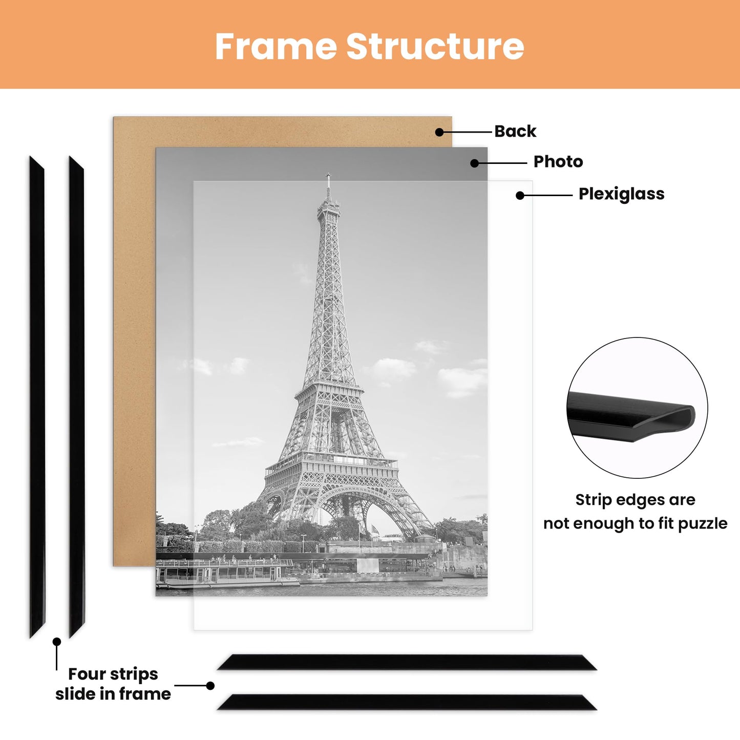 11x17 Picture Frame Black 3 Pack, Scratch-Proof 11 x 17 Poster Frames for Photo Gallery - Slide-In Strips, Horizontal or Vertical Wall Mounting