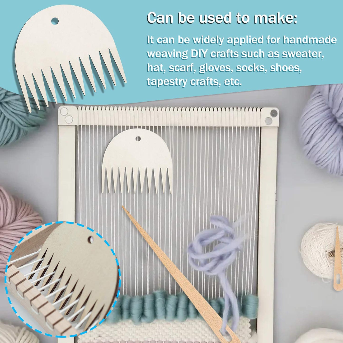 Wood Weaving Tools Set, with Crochet Needle and Comb Wooden Shuttles Stick for Inkle Loom Knitted DIY Craft Supplies