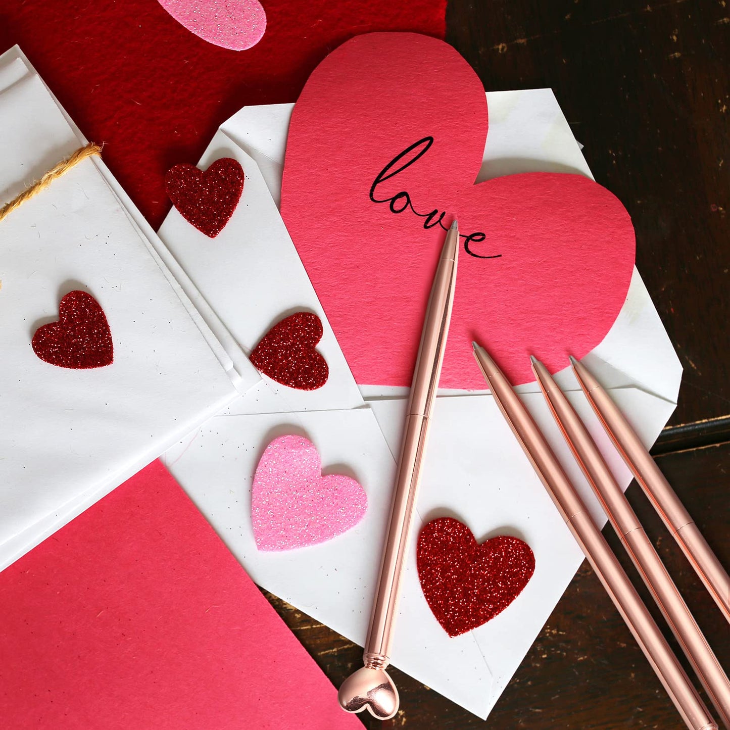 12 Pieces Valentine Heart Shaped Pens Black Ink Retractable Metal Decorative Cute Pens Heart Ballpoint for Valentines Party Favor Women Wedding Bridal Shower Gifts(Rose Gold)