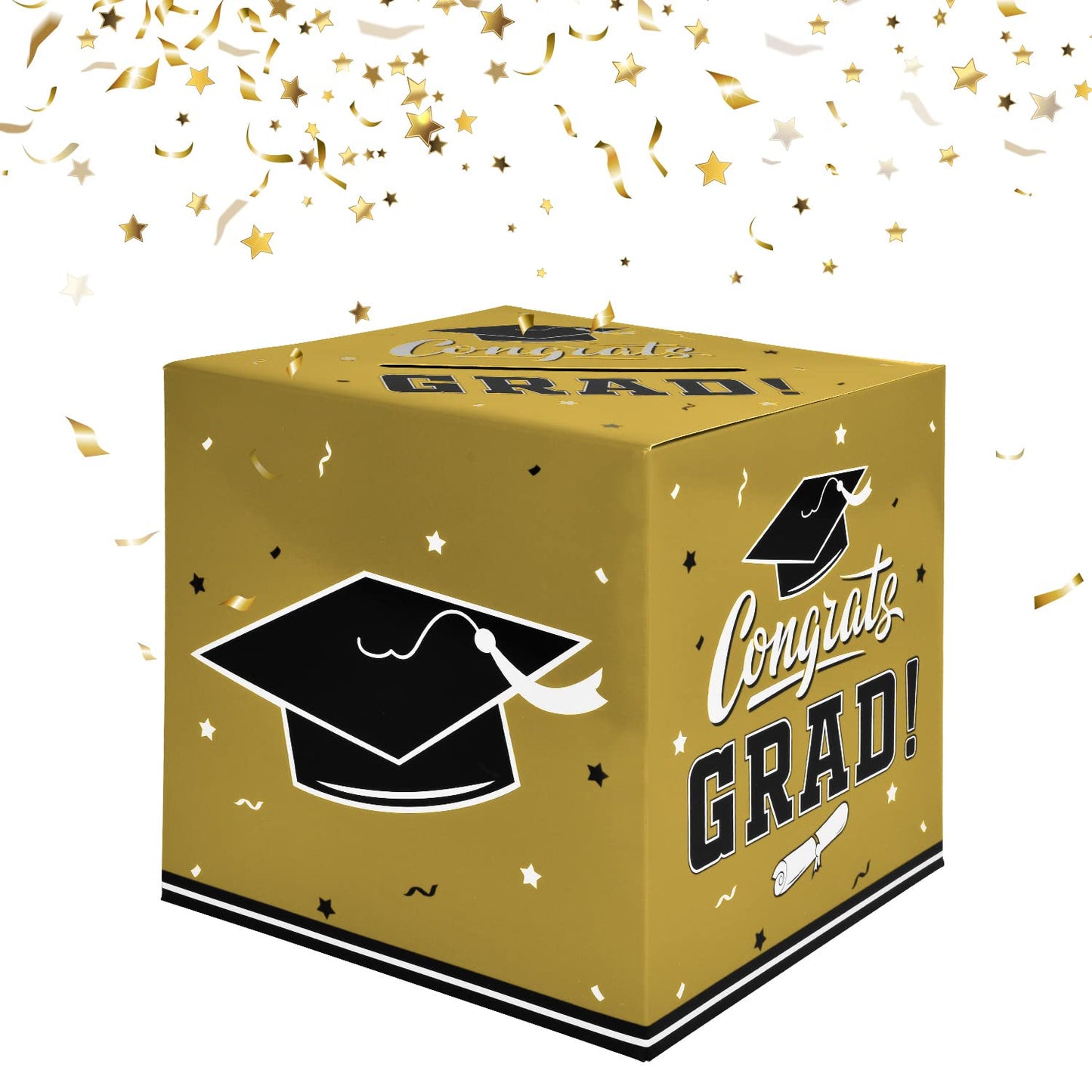 Gatherfun Graduation Party Decorations Box and Card Box for Gift, Favors, Decor, and Party Supplies - Gold