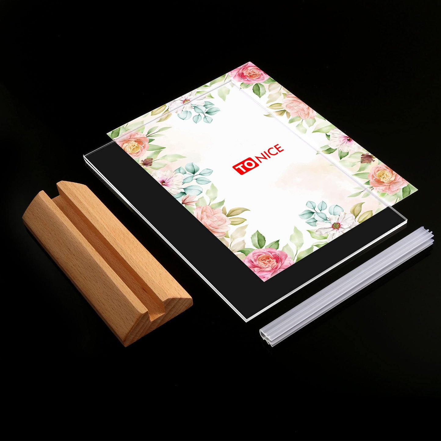 3 Pack 5x7 Acrylic Sign Holder T Shape Clear Acrylic Double Sided Frames with Wood Base Table Menu Display Stand Flyer Display (Optional 8.5x11/5x7 Inch L/T Shape)