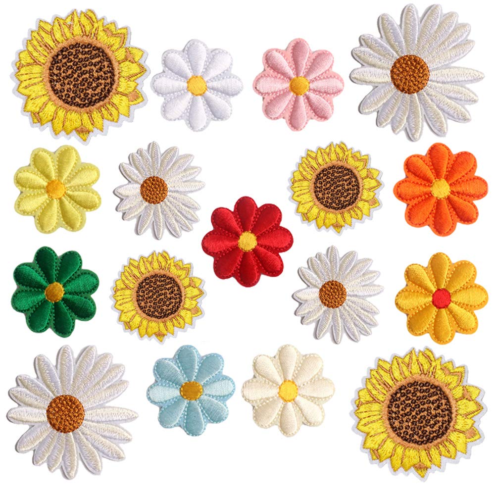17pcs Sunflower Daisy Flower Patch, Sew/Iron on Embroidered Appliques DIY Craft Patches for Clothes Backpacks Hats Jeans Jackets