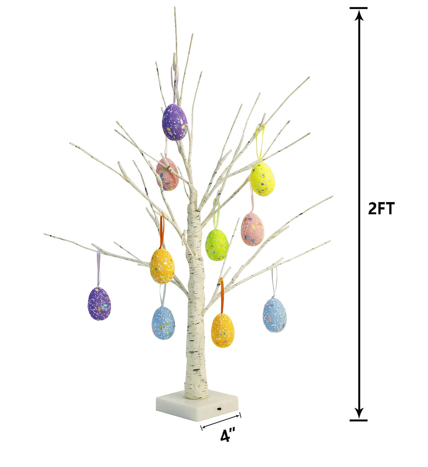 Easter Decorations kemooie 24 Inch Pre-lit White Birch Tree with 10 Hanging Easter Egg Ornaments, 24 Led Lights Battery Operated Easter Table Centerpiece for Party Birthday Home Spring Decoration