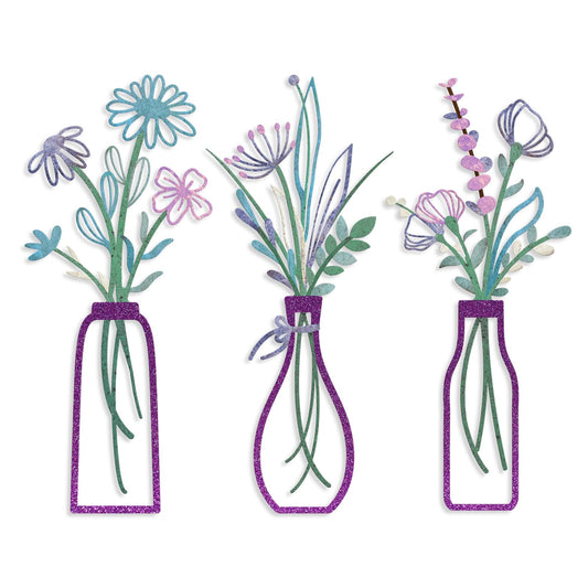 3 Pieces Metal Flowers Wall Arts - Rustic Farmhouse Decor Purple Minimalist Flower Wall Decors for Living room Bathroom Bedroom Dining Room-Housewarming Gifts(Purple, Vase-C)