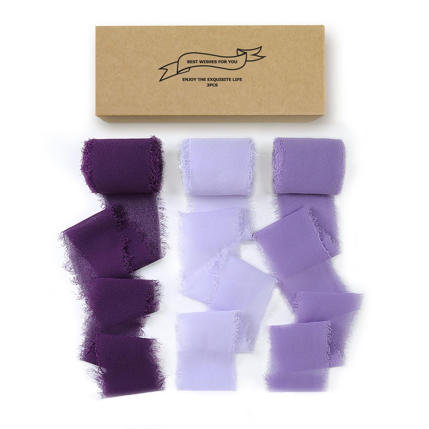 Silk Ribbon Fringe 1-1/2 inch x 16.5 Yard Handmade Ribbons 3 Rolls for Gift Wrapping, Wedding Invitations, Bridal Bouquets, Crafts, Flower Bouquet (Purple)