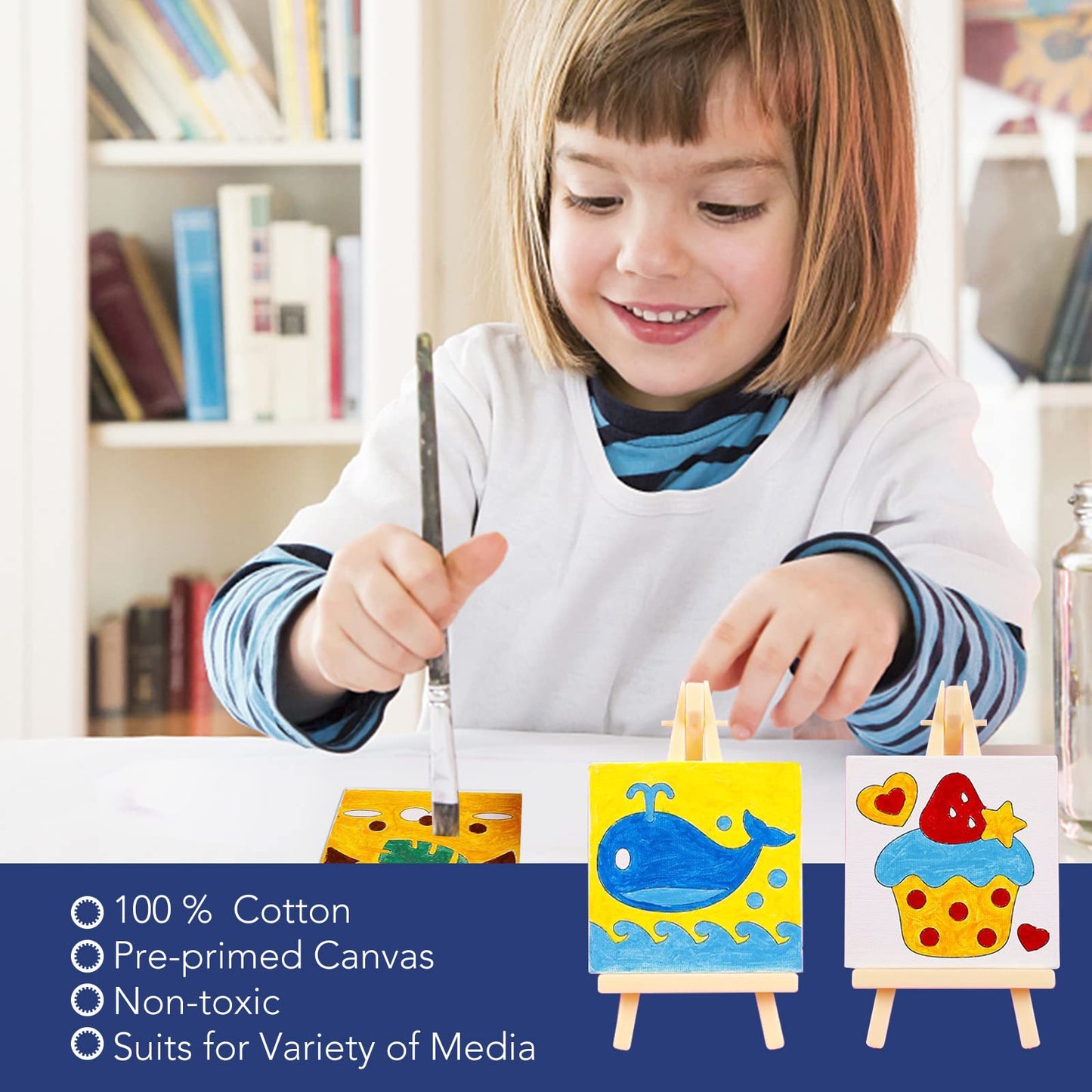 Mini Stretched Canvas 12 Pack 4x4inch, 2/5''Profile Art Primed Canvases for Painting, 100% Cotton Small Professional Stretched Canvas for Kids and Art Supplies,for Acrylics,Oils&Other Painting.