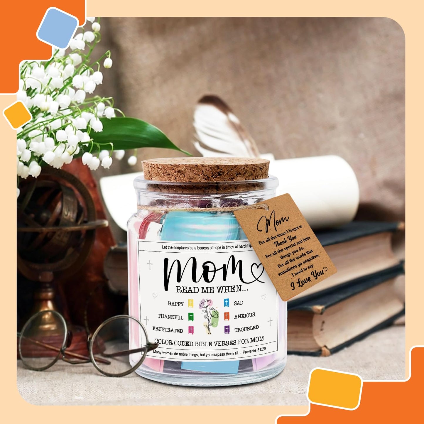 NewEleven Mothers Day Gifts For Mom, Mom Gifts From Daughters Son on Mother Birthday, Bible Jar, Christian Gift for Wife, Thank You Gift Decorative Inspirational Scripture Jar with 92 Bible Verses