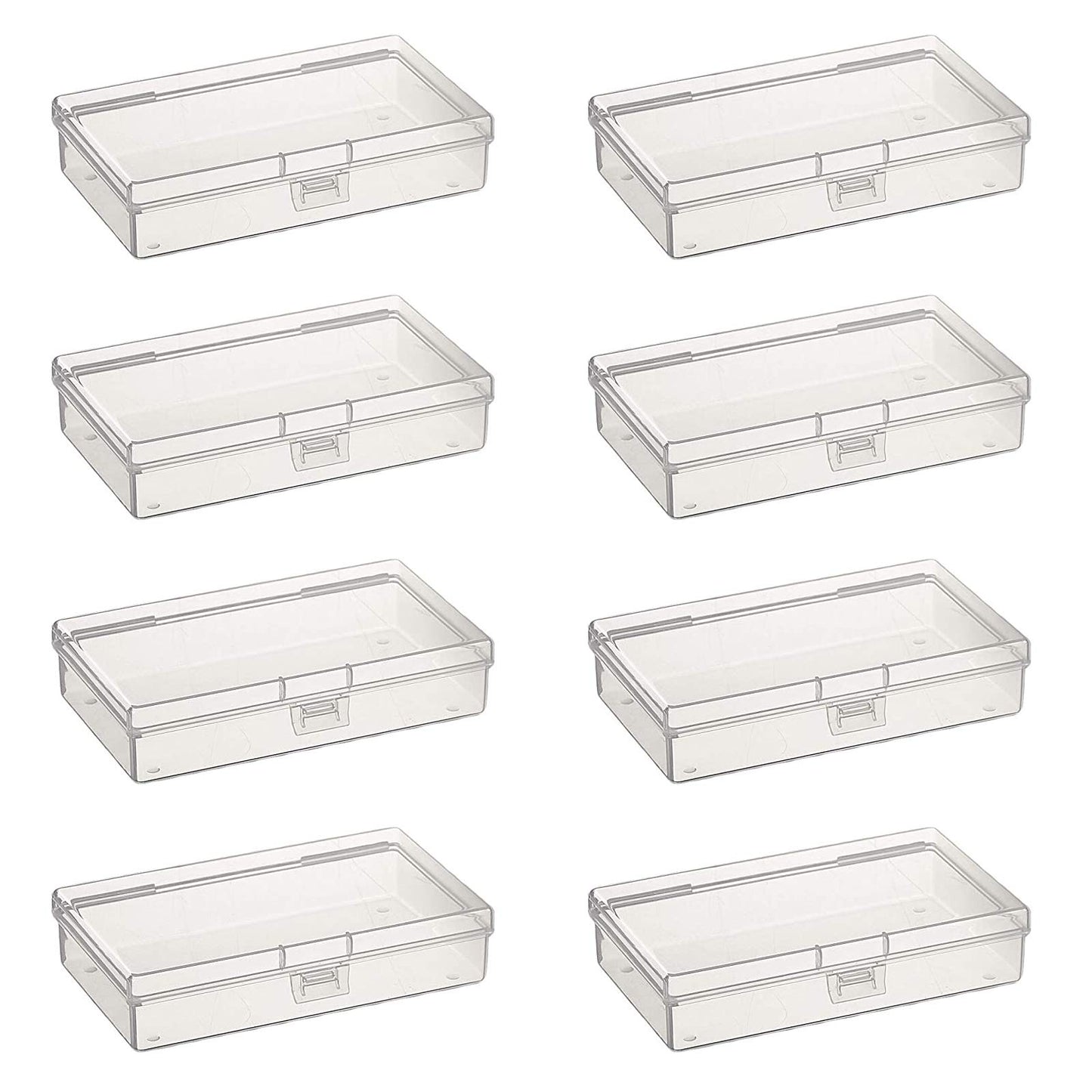 8 Pieces Rectangular Empty Mini Clear Plastic Organizer Storage Box Containers with Hinged Lids for Small Items and Other Craft Projects (135 x 80 x 30 mm)