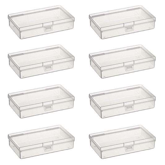 8 Pieces Rectangular Empty Mini Clear Plastic Organizer Storage Box Containers with Hinged Lids for Small Items and Other Craft Projects (135 x 80 x 30 mm)
