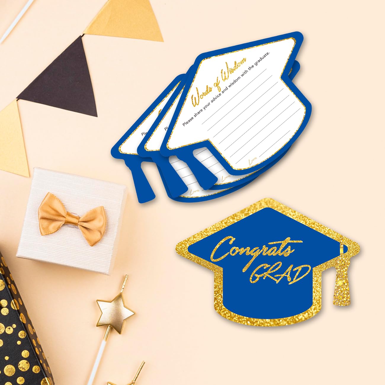 Yuzi-n Graduation Advice Cards for The Graduate (50 Pack), High School or College Graduation Party Games Decorations Supplies, Well Wishes Cards for Graduates, Advice For The Graduate Cards (Blue)