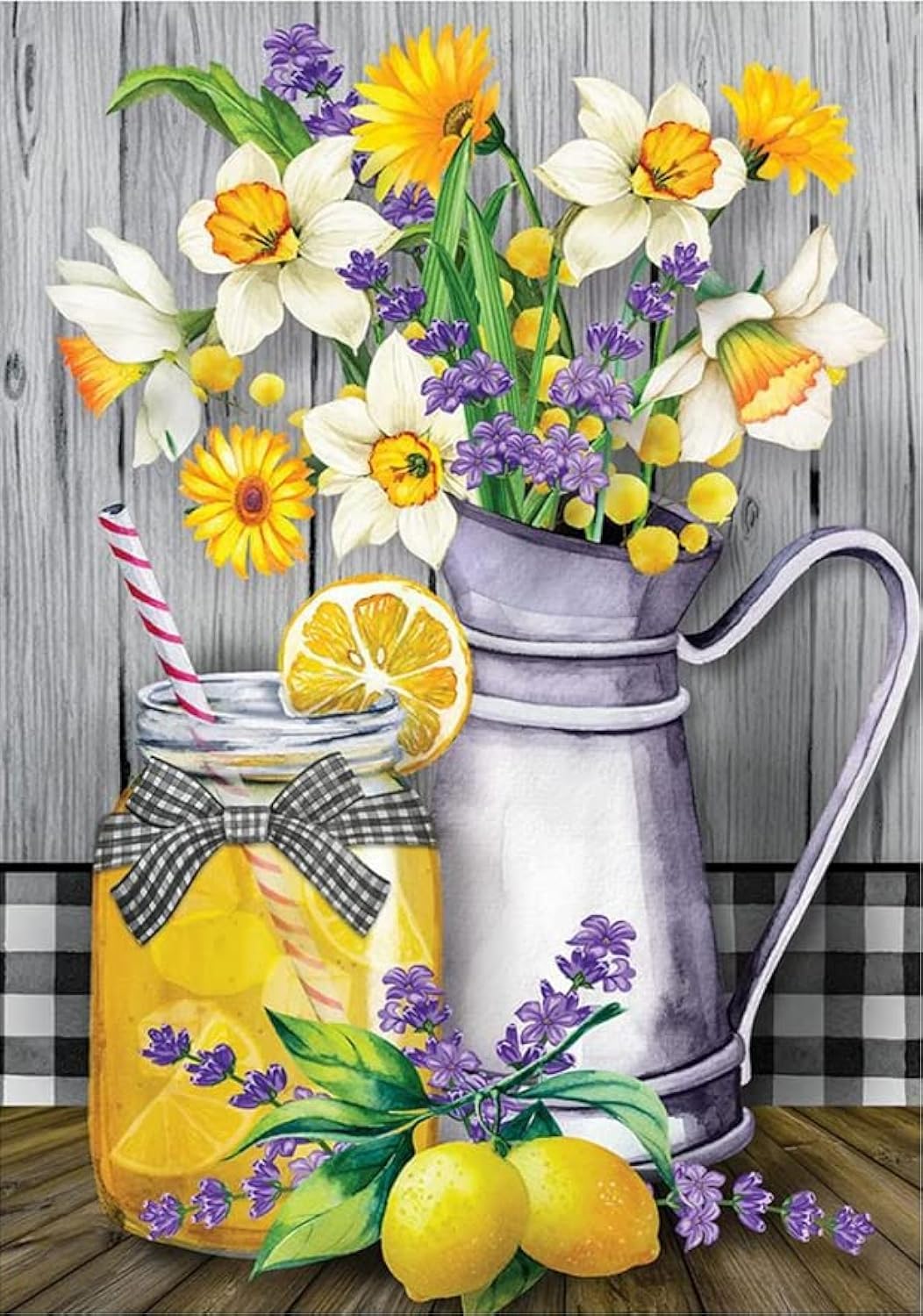 5D DIY Diamond Painting Kits for Adults Kids Lemon Flower Full Drill Embroidery Cross Stitch Crystal Rhinestone Paintings Pictures Arts Wall Decor Painting Dots Kits 15.7X11.8 in