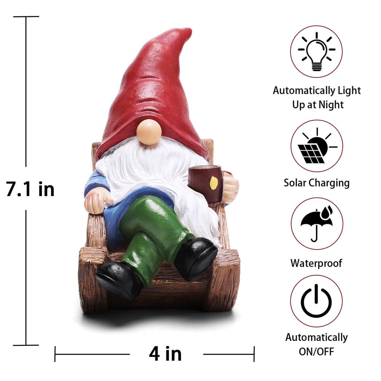 Solar Garden Gnomes Outdoor Statue with Solar Lights,7.1“ Figurine Lights Solar Garden Yard Decorations Outdoor Decorations for Patio,Yard,Lawn Ornament，Mom Gift Unique Housewarming Gifts