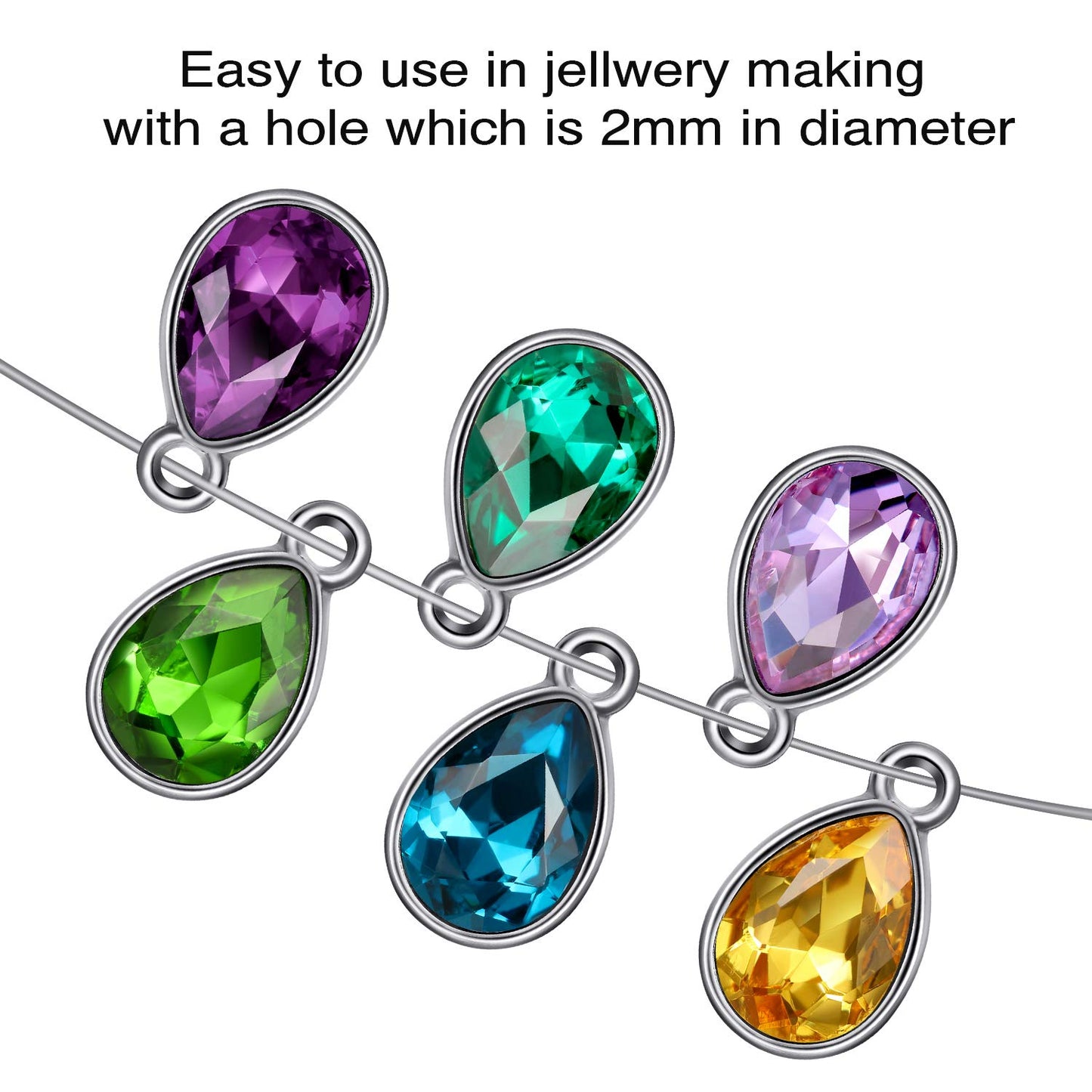 52 Pieces Water Drop Pendants Crystal Beads Pendants Charms Rhinestone Teardrop Jewelry Findings for Women DIY Necklace Jewelry Making, 7 x 10 mm, 13 Colors