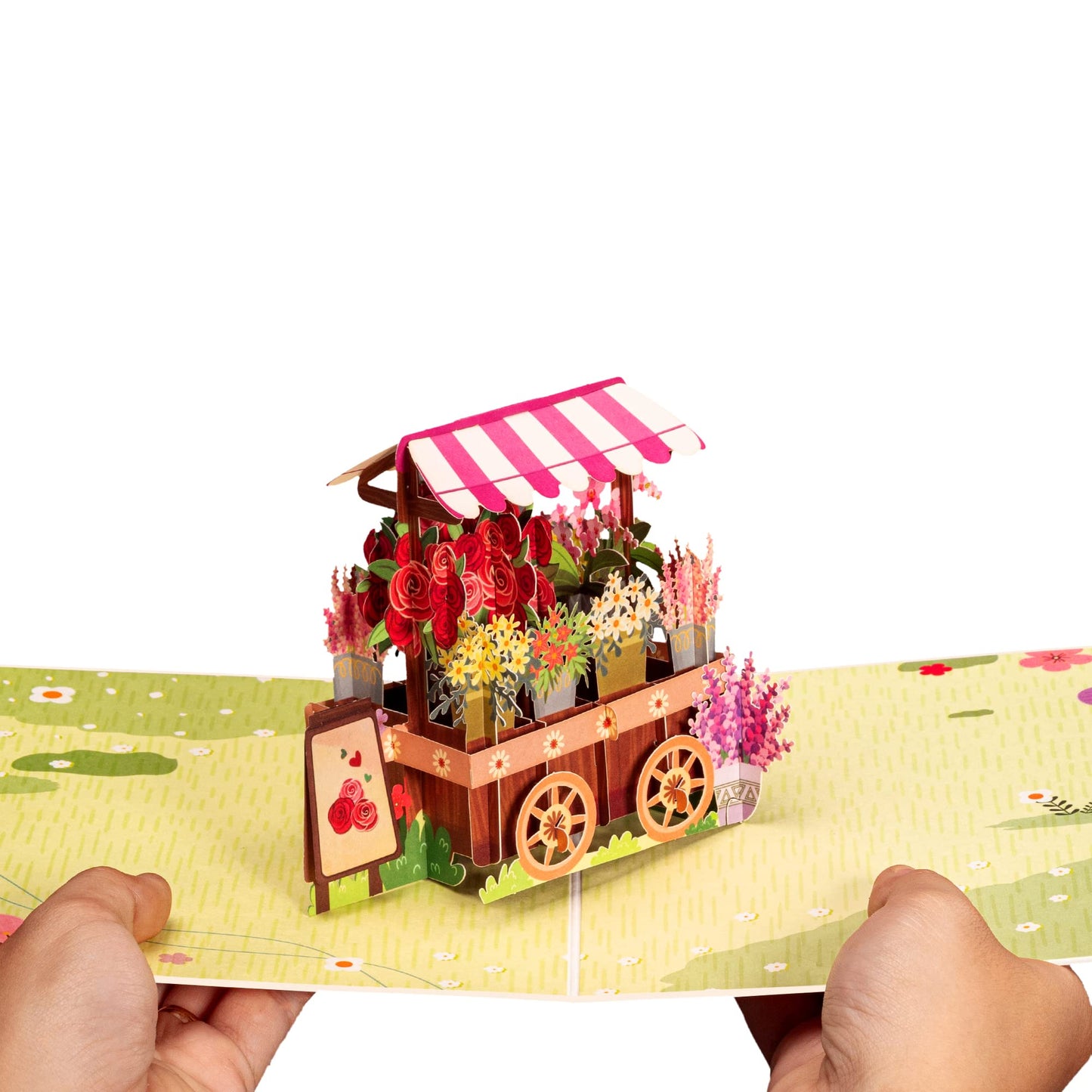 Paper Love Frndly Pop Up Valentine's Day Card, Flower Stand, Handmade 3D Popup Cards, 100% Recycled and Eco-Friendly, 8" x 6" Cover - with Removable Note Tag