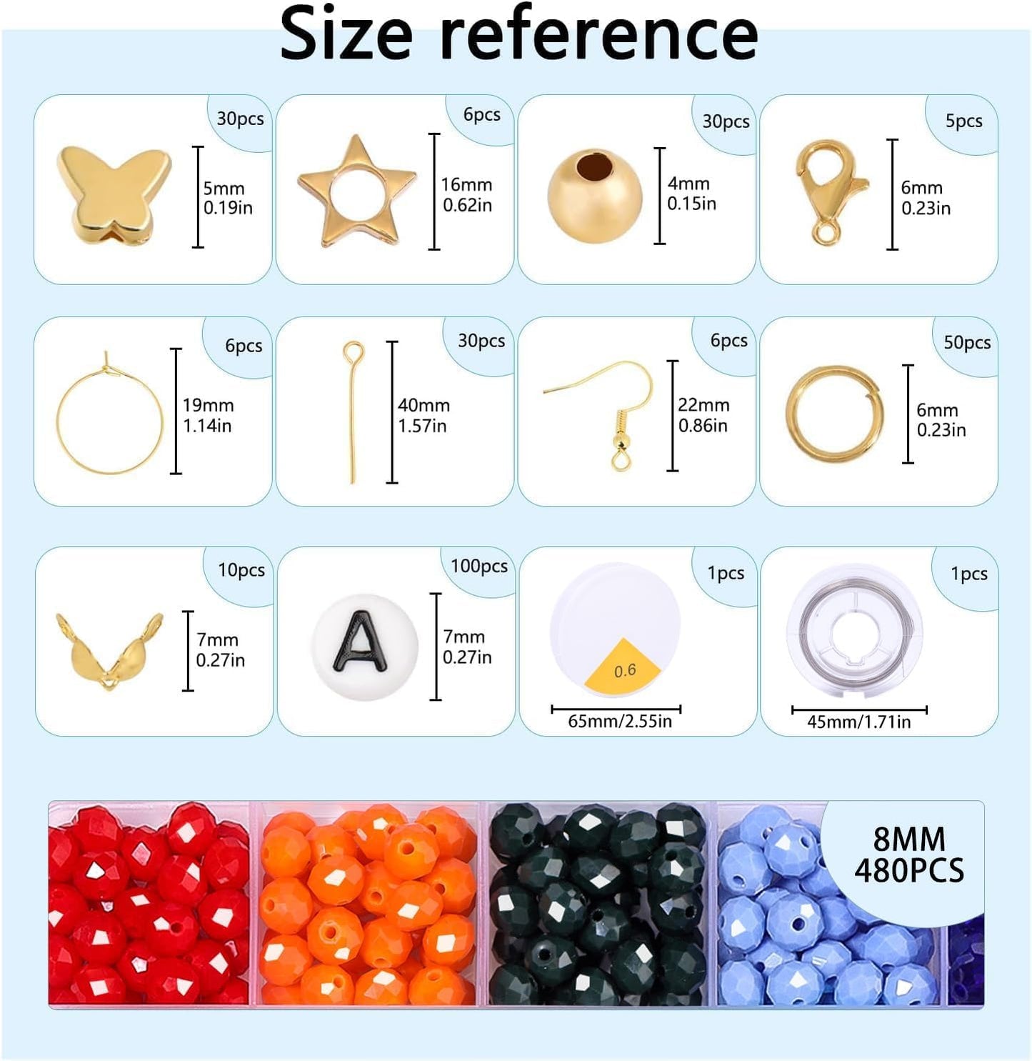 800Pcs 8mm Faceted Bead for Jewelry Making Crystal Faceted Jewelry Beads for Friendship Bracelet Making Kit Craft with Charms