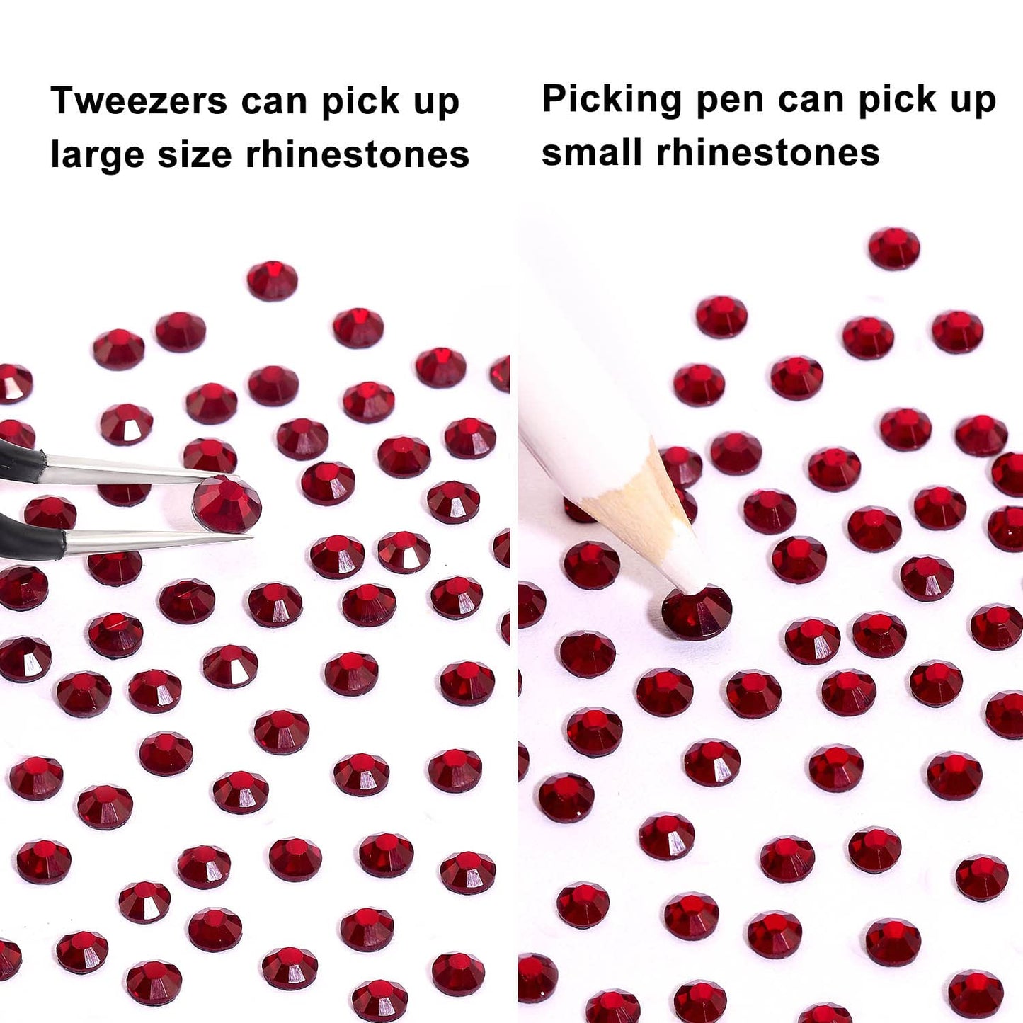MEIBITE 6796PCS Red Hotfix Rhinestones Crystal Stones Glass for Fabric Clothes Shirts Sparkly Flat Back Round with Tweezers and Picking Pen (SS6~SS30 Set)