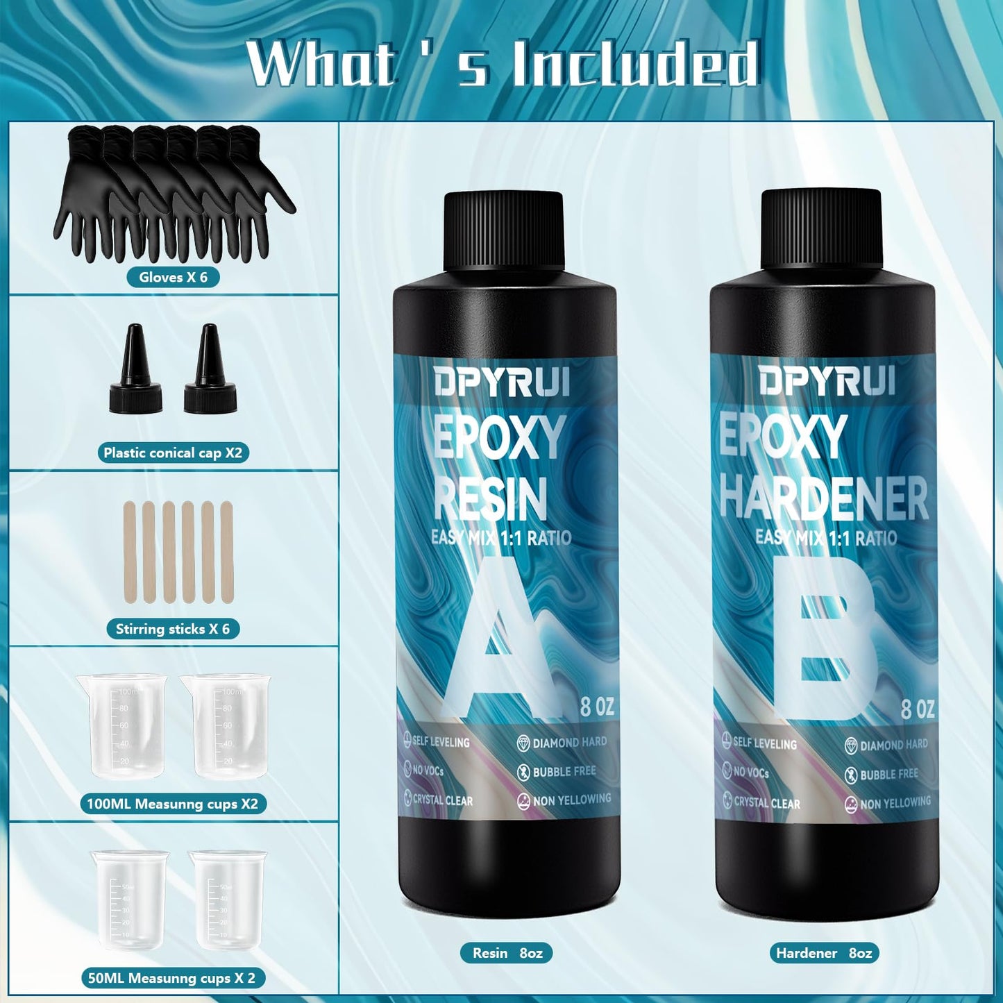 16OZ Epoxy Resin Kit-Crystal Clear Resin and Hardener Resin Epoxy kit,No Yellowing, No Bubbles Casting Resin Perfect for Jewelry Making Molds Crafts DIY 1:1 Ratio（8OZx2