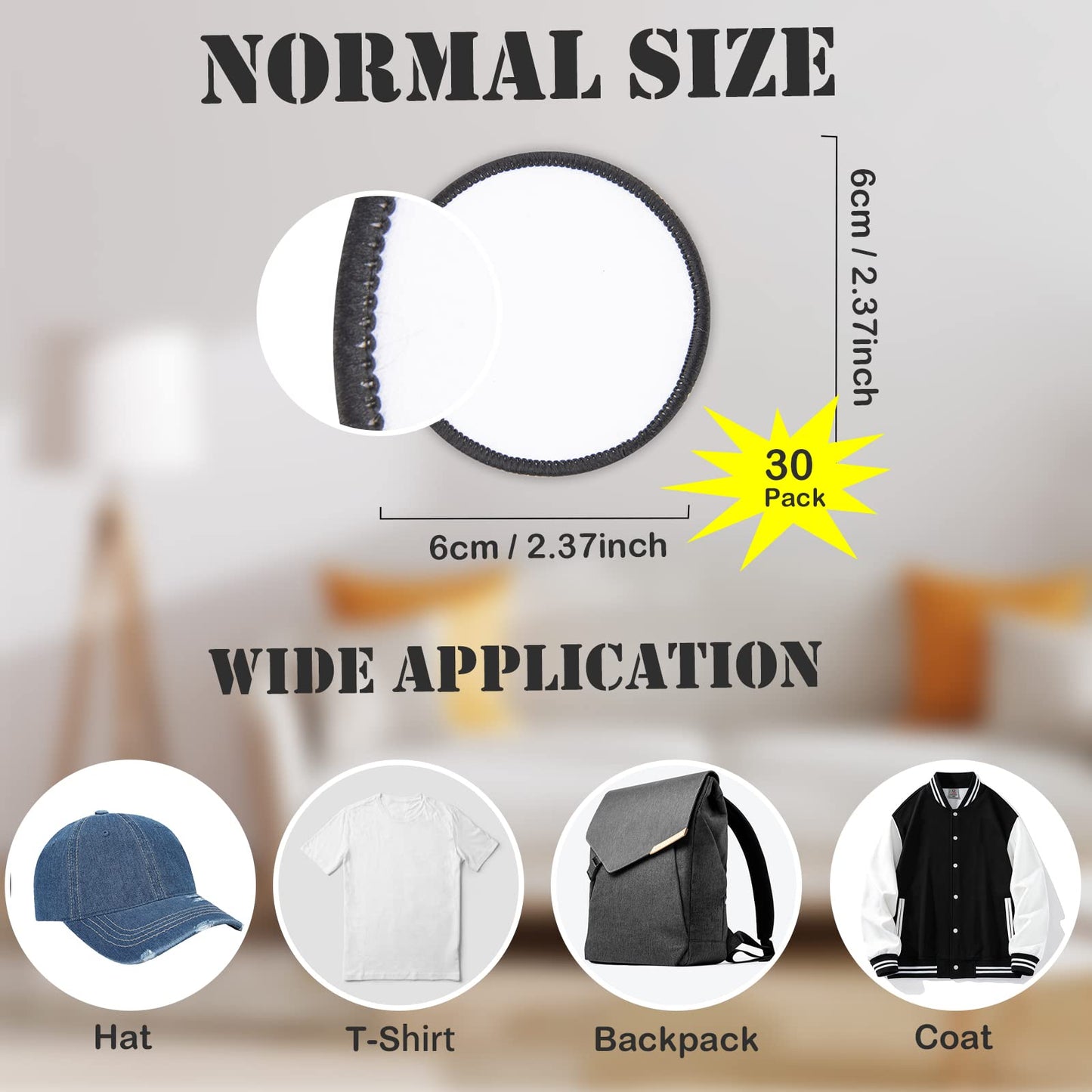 30 PCs Sublimation Patches - Iron On Blank Patches for DIY Crafts Hats Caps Backpack Uniforms (Round / 30PCs)