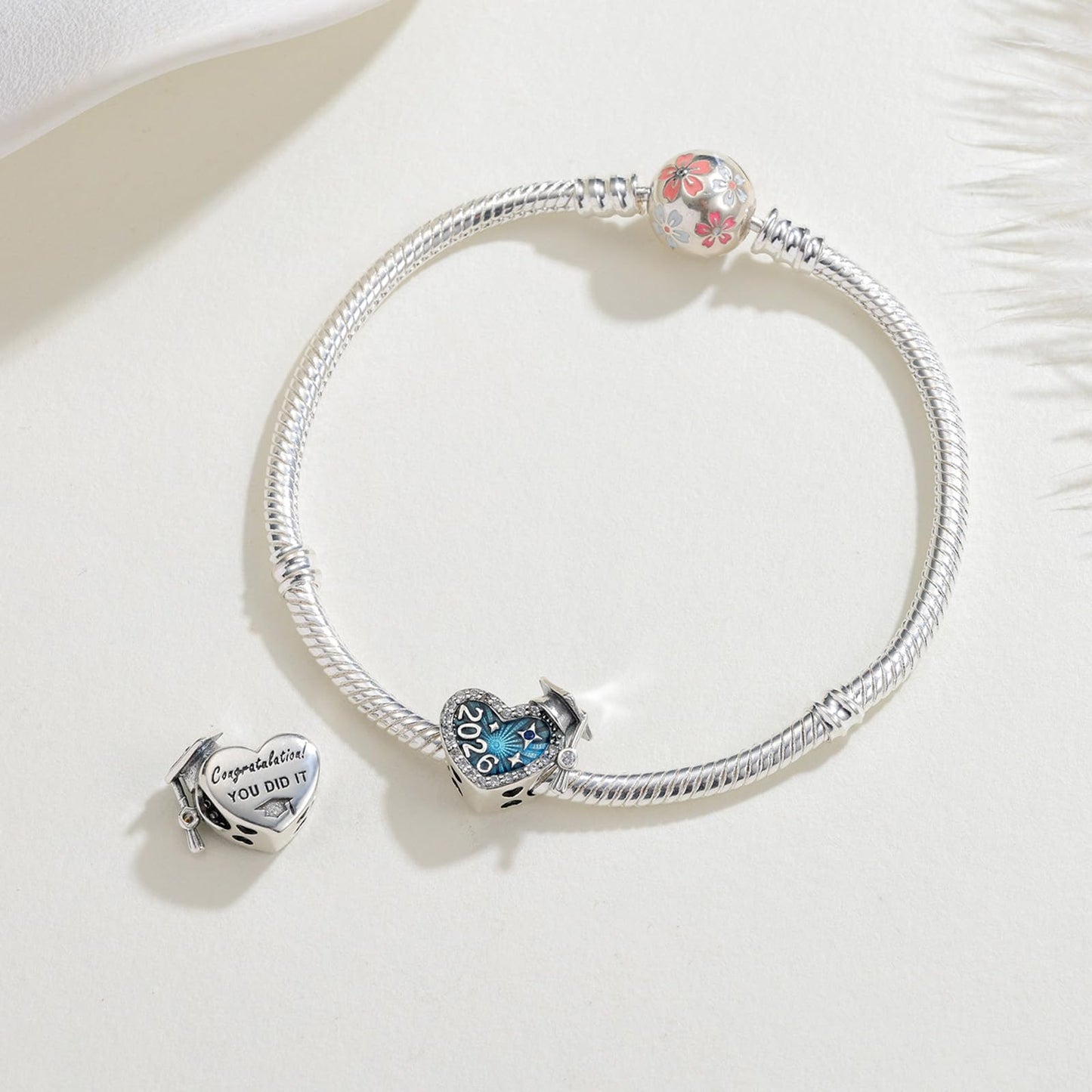 KEQ 2026 Graduation Cap Charms for Pandora Bracelets Necklace 925 Sterling Silver Bead for Daughter Granddaughter Graduation Pedant with 5A Cubic BBF Christmas Gift (Blue)