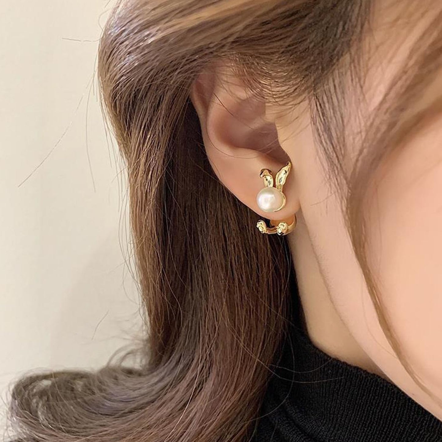 Easter Bunny Earrings for Women Cute Pearl Rabbit Ear Jacket Earrings for Women Party Jewelry (Rabbit Jacket earrings)
