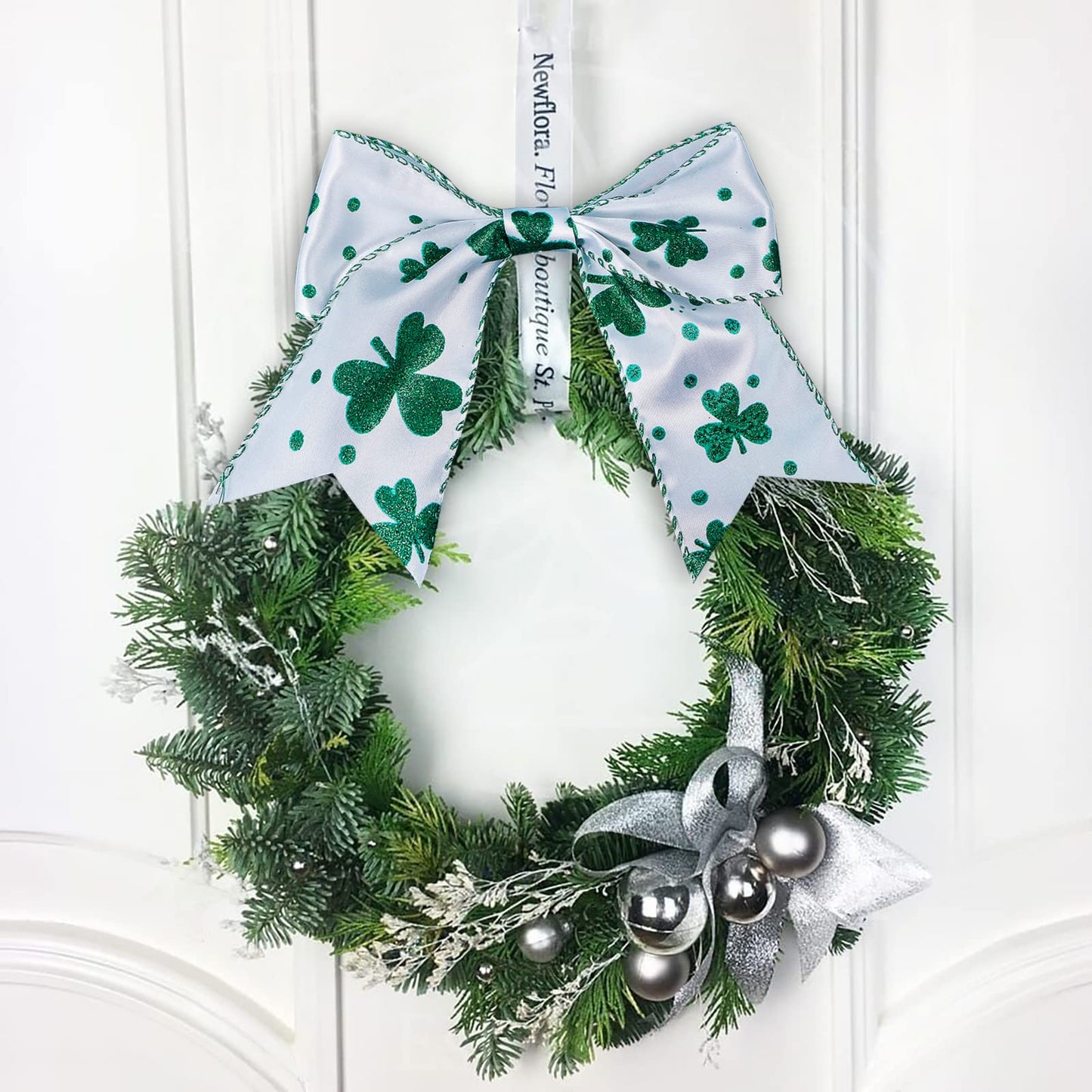 ST Patricks Day Shamrock Ribbon Clover Satin Wired Edge Ribbon (2-1/2" x 5.5 Yards)