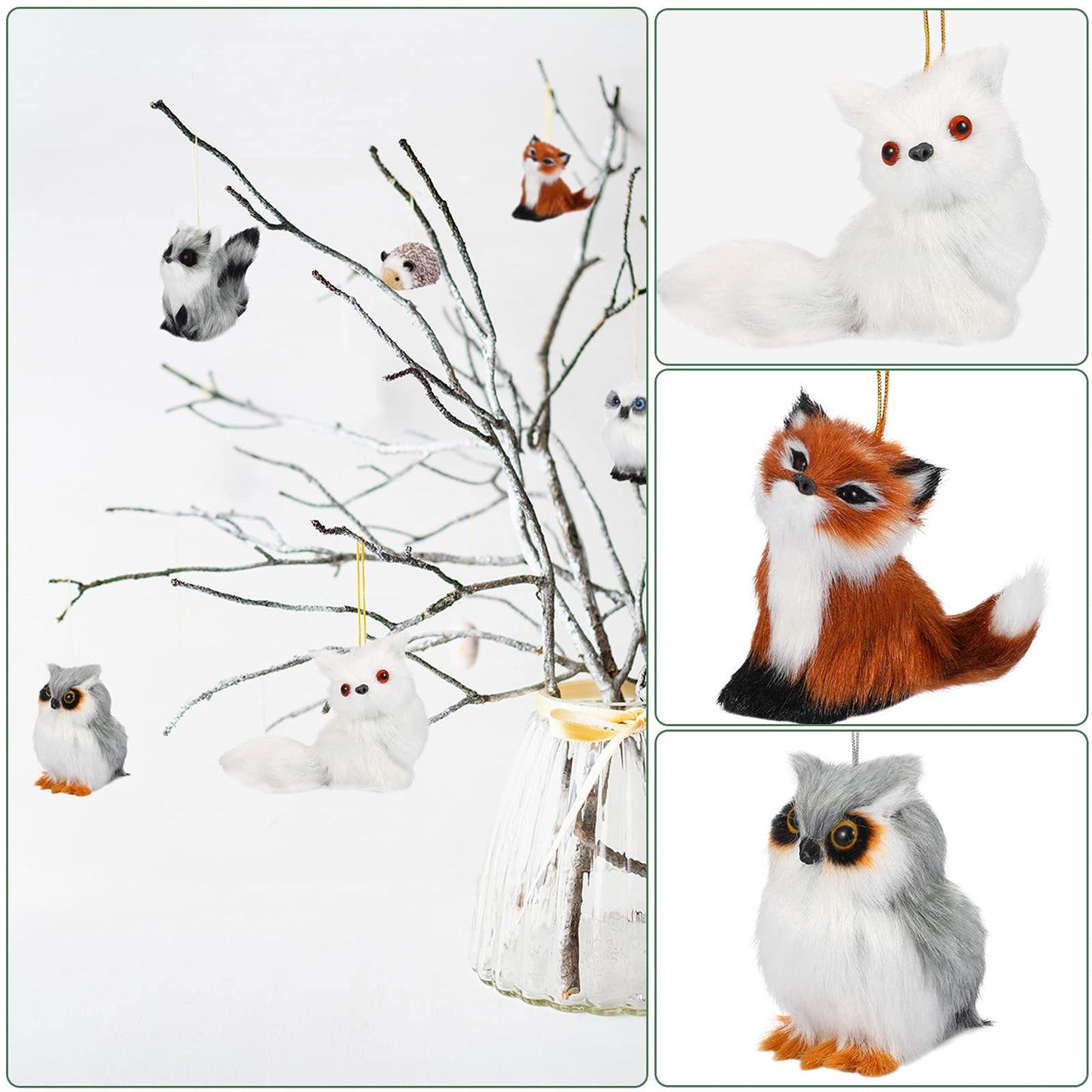 10 Pieces Forest Animals Ornaments Woodland Animal Faux Fur Plush Hanging Ornaments Family Educational Playset for Fall, Christmas, Winter Birthday Party Supplies(Animals)