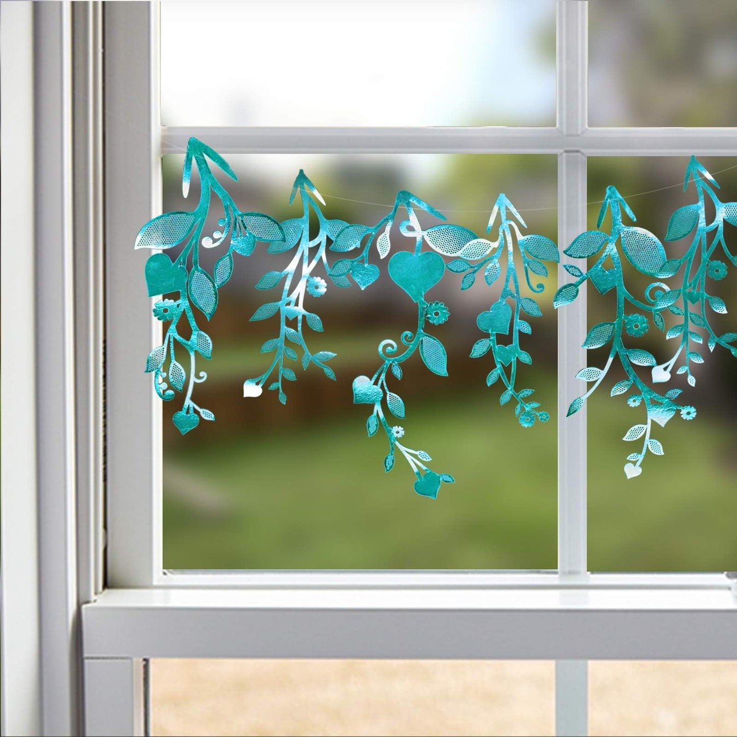 Cheerland Leaf Vine Garlands Teal Blue Hanging Leaves Banner Backdrop Wall Stickers Decorations for Birthday Anniversary Wedding Tea Party Supplies - Pack of 24