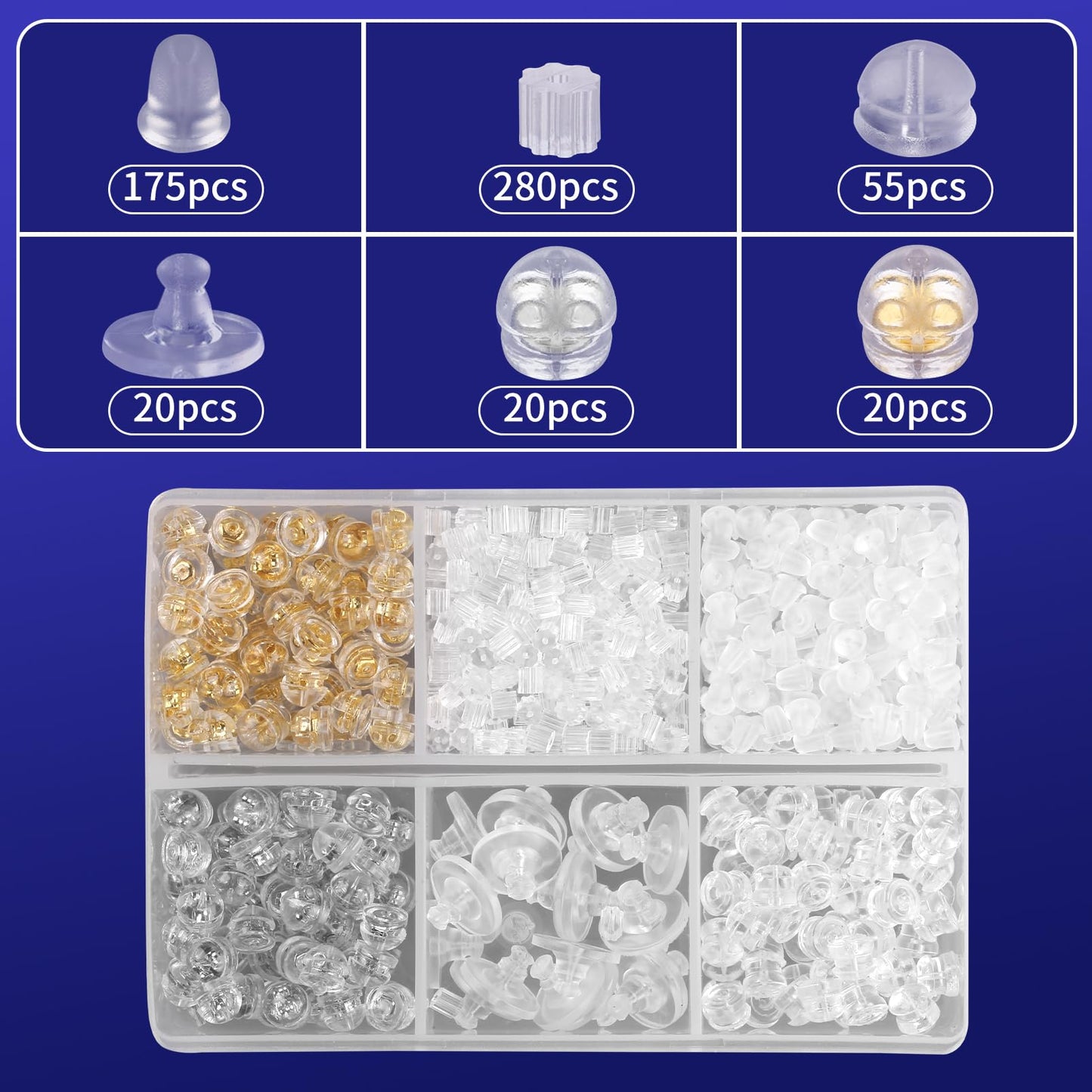 570 Pcs Rubber Earring Backs for Studs, Silicone Earring Backs Hypoallergenic Plastic Clear Earring Backings Bullet Clutch Stoppers Replacements for Fish Hook Earring Studs Hoops