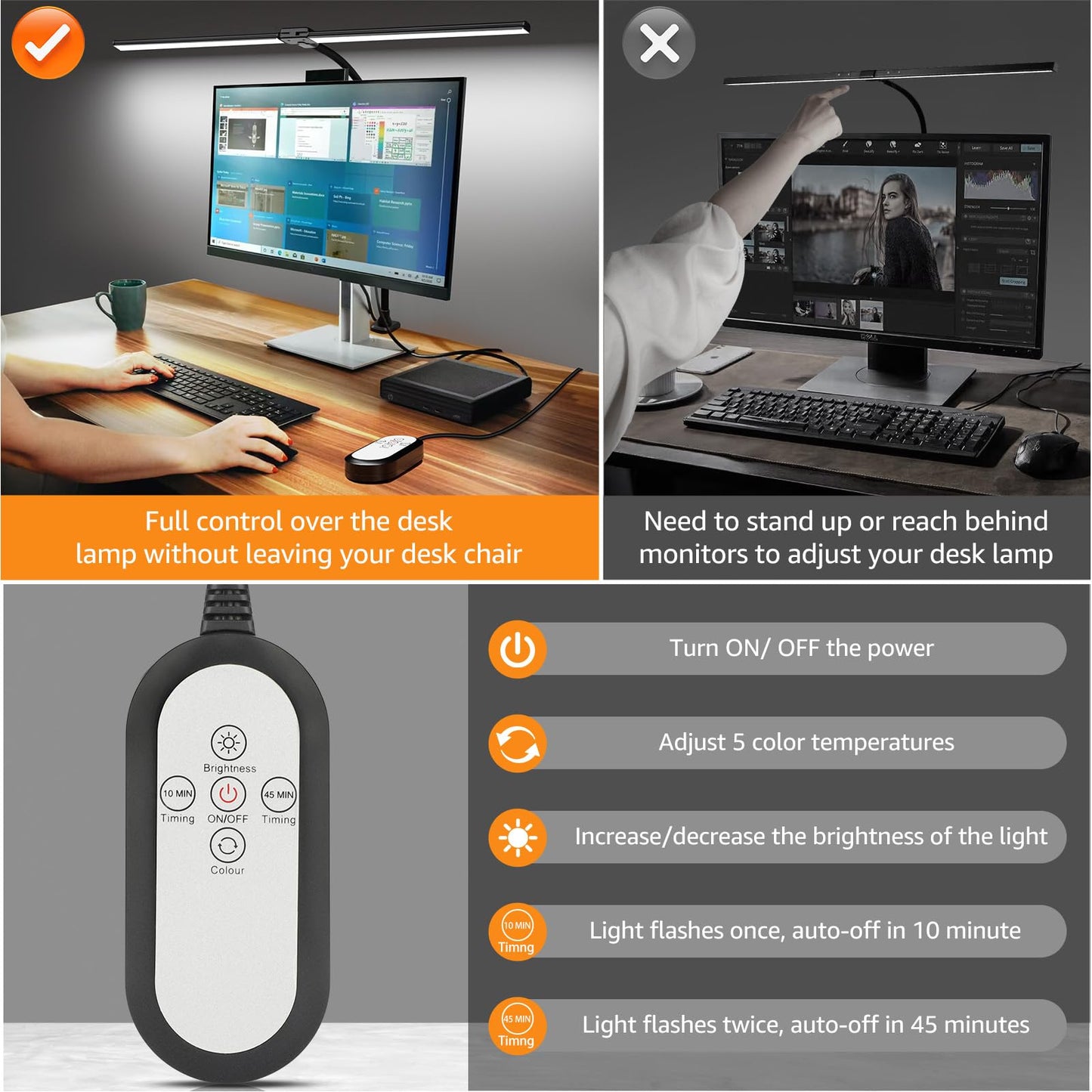 ShineTech LED Desk Lamp, 31.5" Ultra Wide Double Head Architect Light with Clamp, 50 Adjustable Lighting Modes, Eye-Caring Bright Task Lamp for Home Office, Large Monitor, Memory & Auto-Off Timer