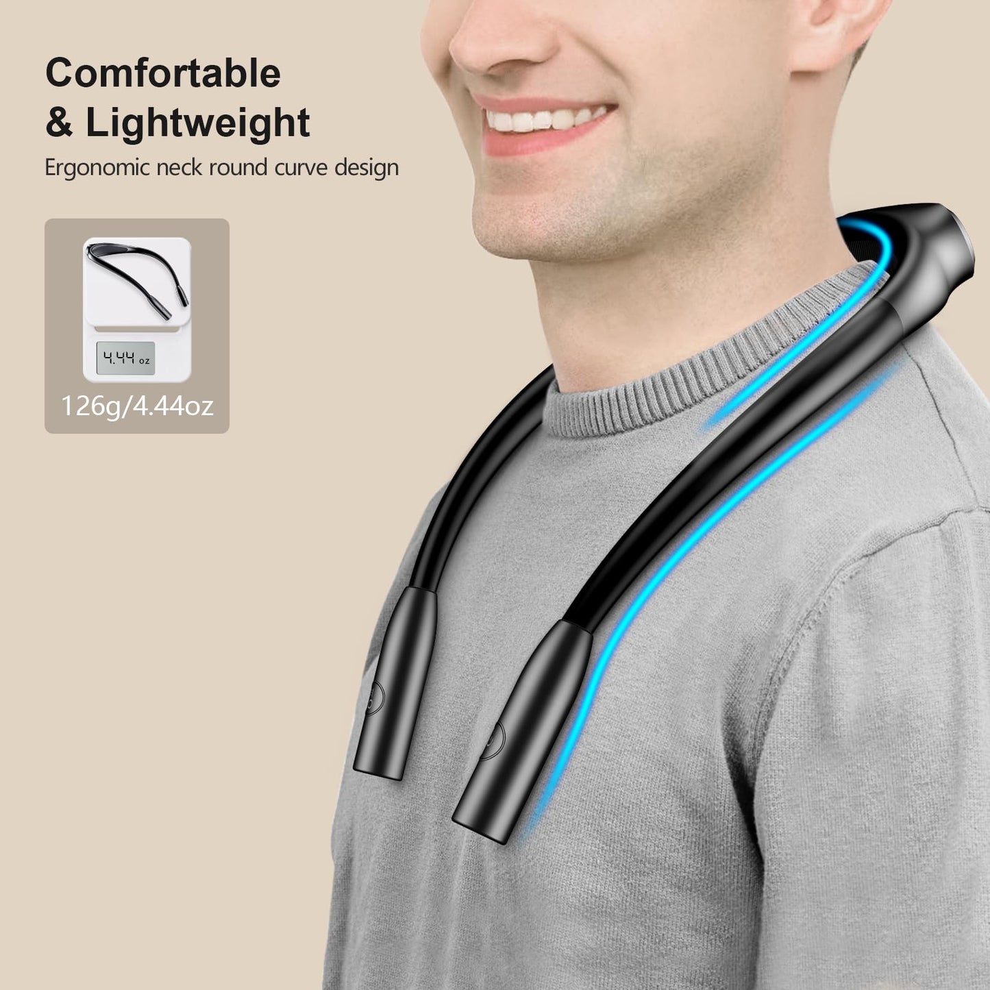 Gritin LED Neck Reading Light,Book Light for Reading in Bed-Eye Caring 3 Colors, Dimmable Brightness, Bendable Arms, 80+Hrs Runtime, Neck Round Design, Comfortable &Lightweight for Crafting, Knitting