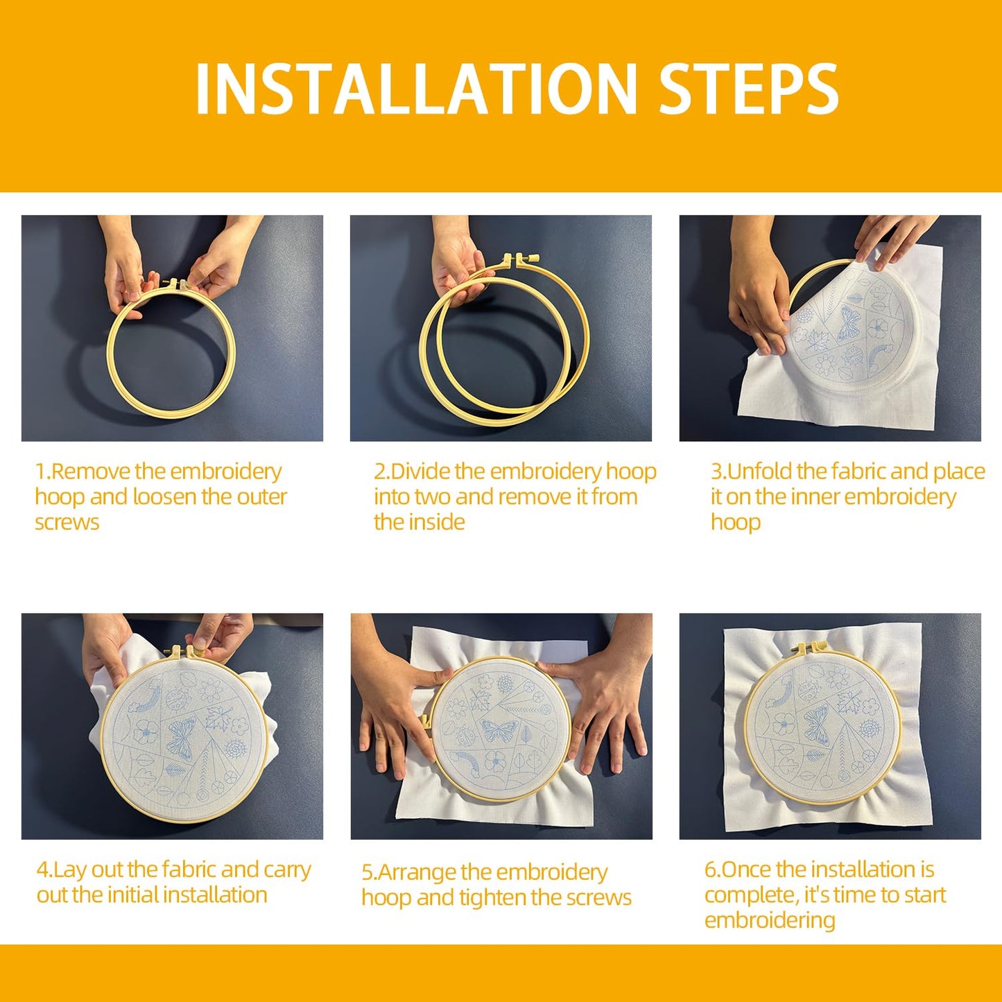 3 Sets Embroidery Kit for Beginners Adults， Flower Pattern Hand Embroidery Kit Cross Stitch Starter Kits DIY Embroidery Kits with Patterns and Instructions Hoops Needles Threads, Onesize