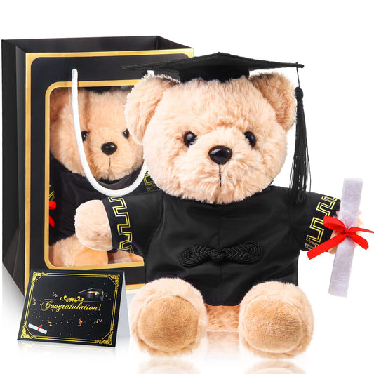 ZJoey Bear with Graduation Cap Toys Class of 2026 Plush Stuffed Teddy Bear Animal Dog Cap and Gown with Greeting Card and Bag for Graduation Day Gift(Black)
