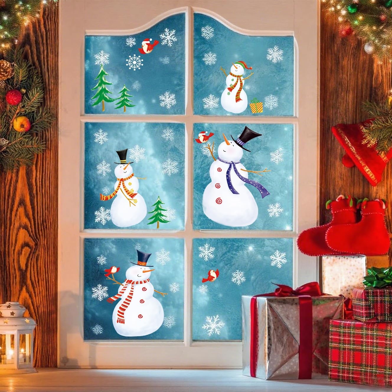 Christmas Window Clings Snowman Window Clings Snowflakes Decals Static Stickers for Christmas Decorations Indoor Décor Ornaments Xmas Party Supplies