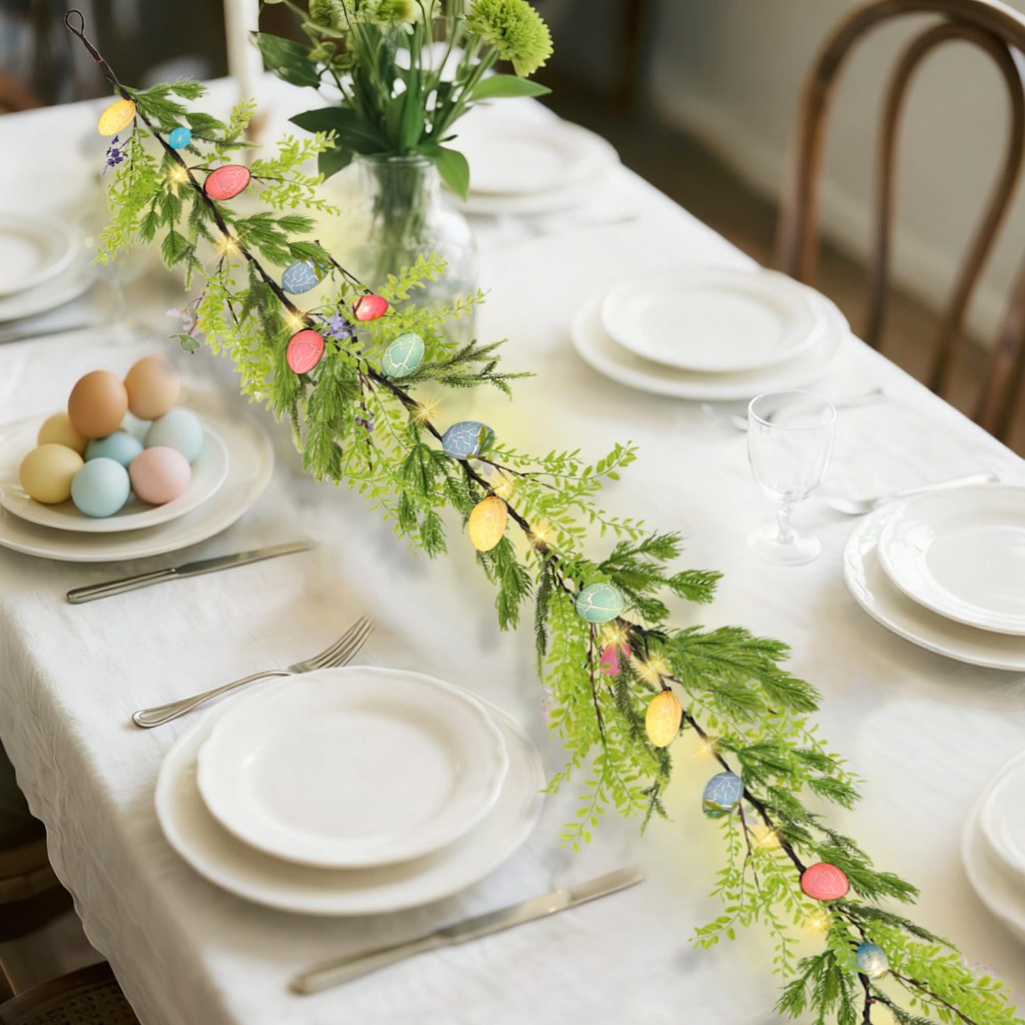 6 FT Lighted Easter Garland, Easter Decorations for Home, Egg Garland Spring Fireplace Mantel Decor, Indoor & Outdoor Holiday Parties Display