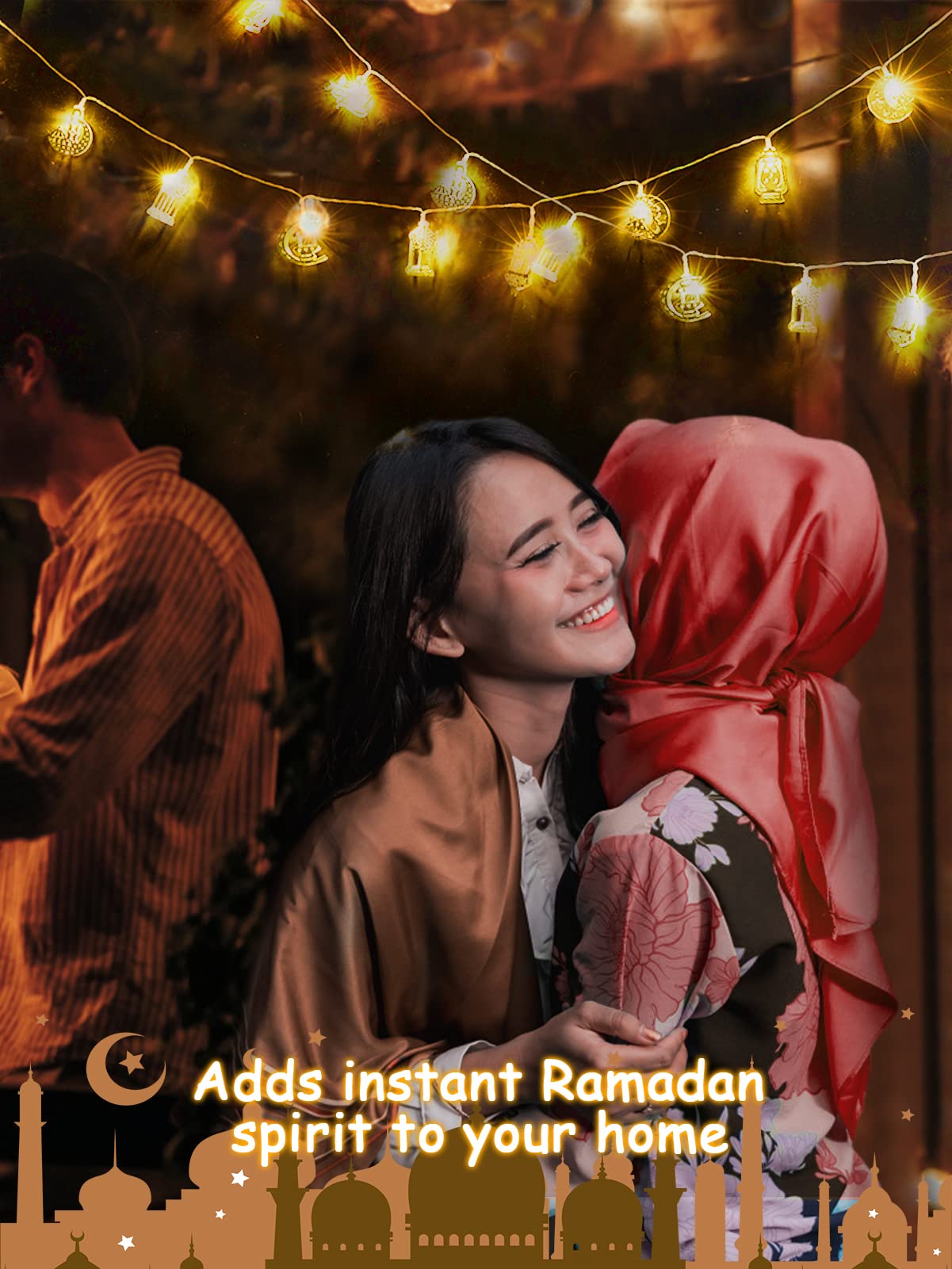 Ramadan Eid String Light - 9.8 ft 20 LEDs Mubarak String Light, Muslim String Decor with Moon Star Kerosene Lantern Palace Ornaments for Islamic Indoor Outdoor Home Garden Party Supplies - White Bulb