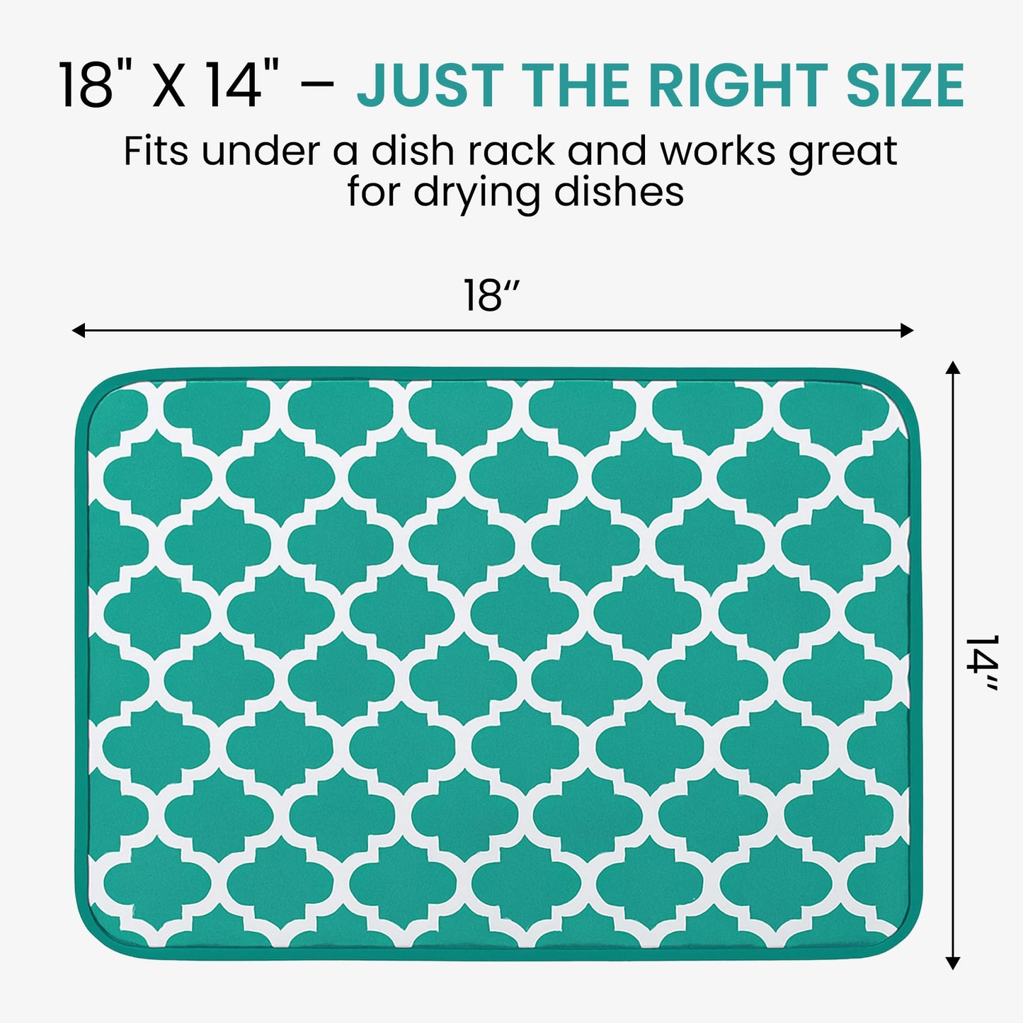 Dish Drying Mat - Microfiber Kitchen Counter Mat, Super Absorbent & Quick Dry Dish Drying Pad for Dishes, Utensils, Pots & Pans - Large Reversible Drying Mat for Kitchen Countertops, Coffee Bar, Green